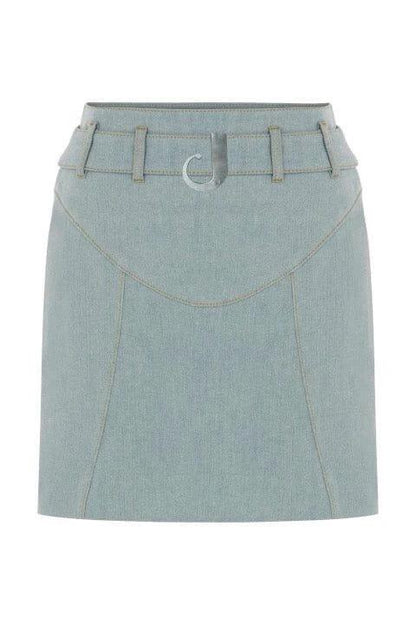 JENDUE Monte Belted Denim Skirt - Light Wash Mini Skirt by Jendue