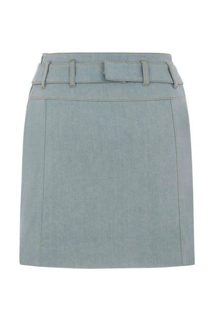 JENDUE Monte Belted Denim Skirt - Light Wash Mini Skirt by Jendue