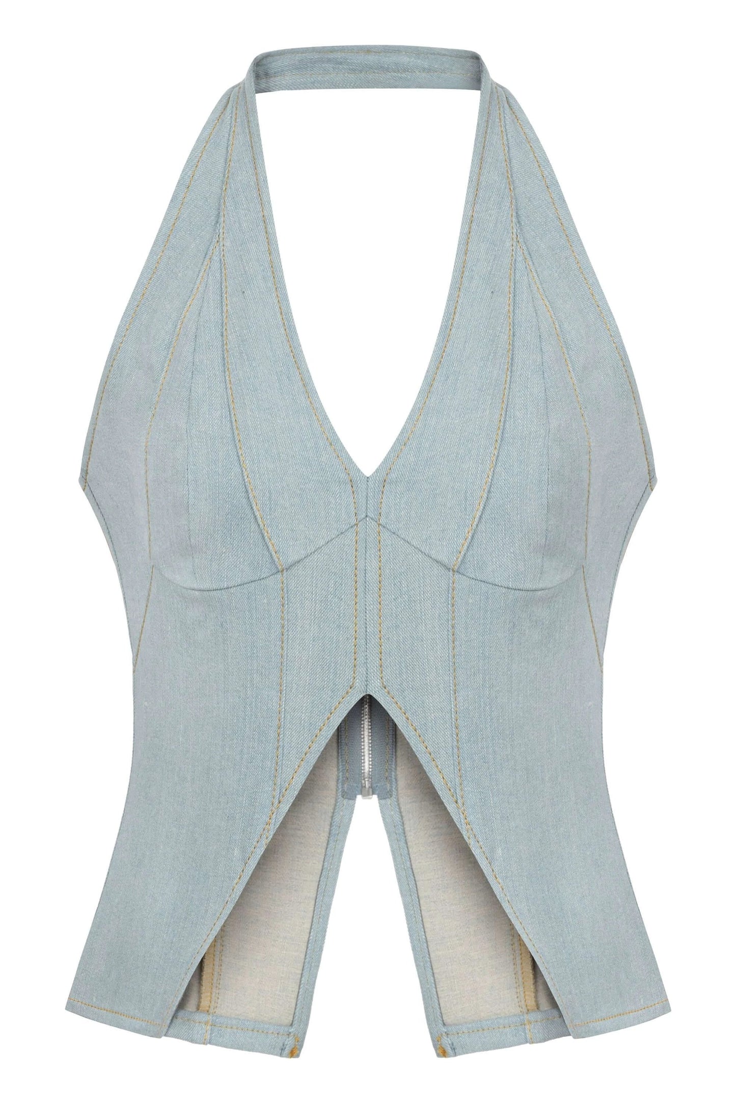 JENDUE Monte Corset Denim Top - Light Blue Halter Style by Jendue