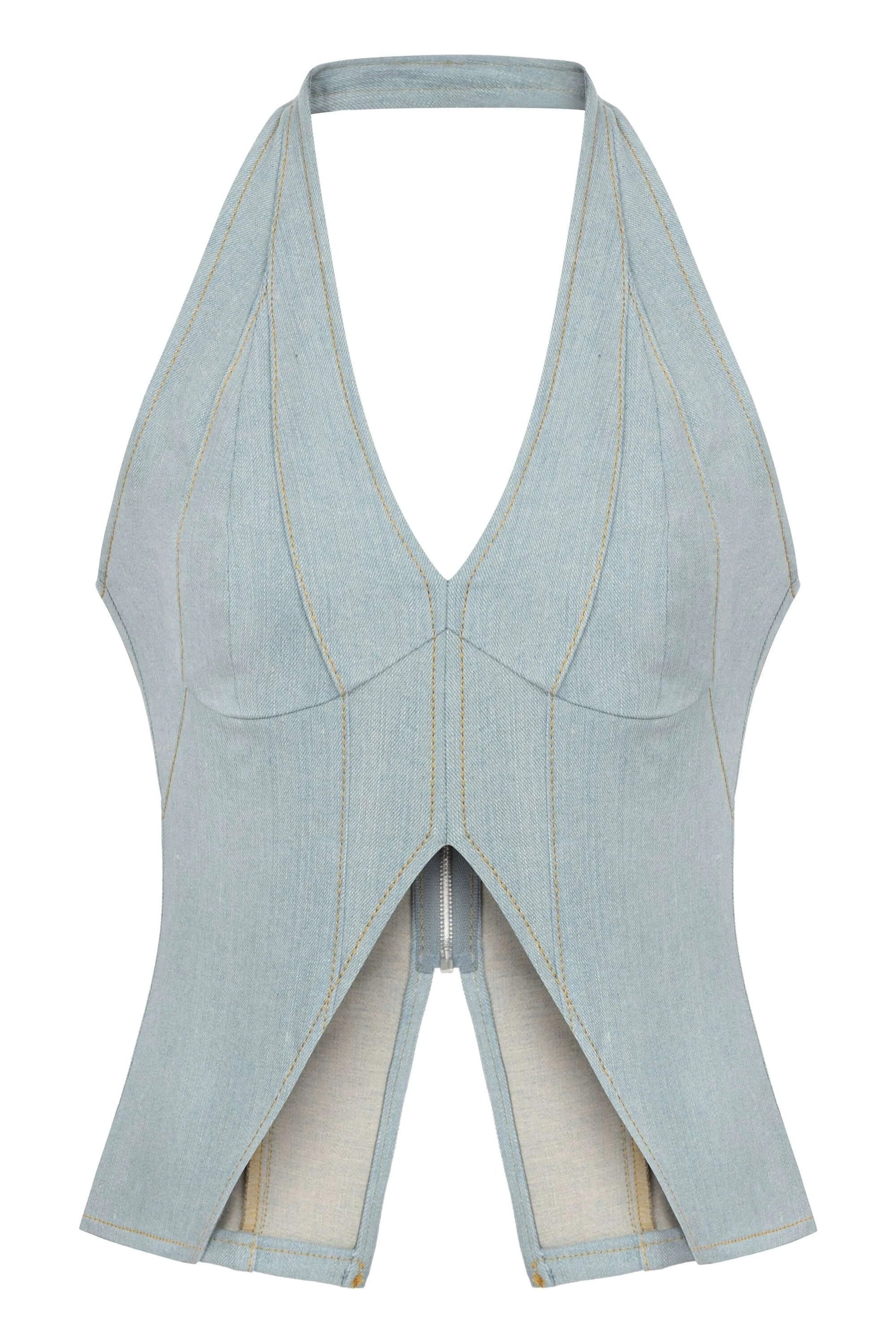 JENDUE Monte Corset Denim Top - Light Blue Halter Style by Jendue
