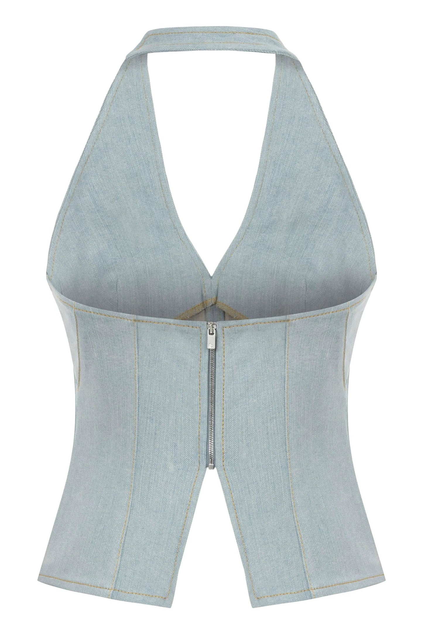 JENDUE Monte Corset Denim Top - Light Blue Halter Style by Jendue