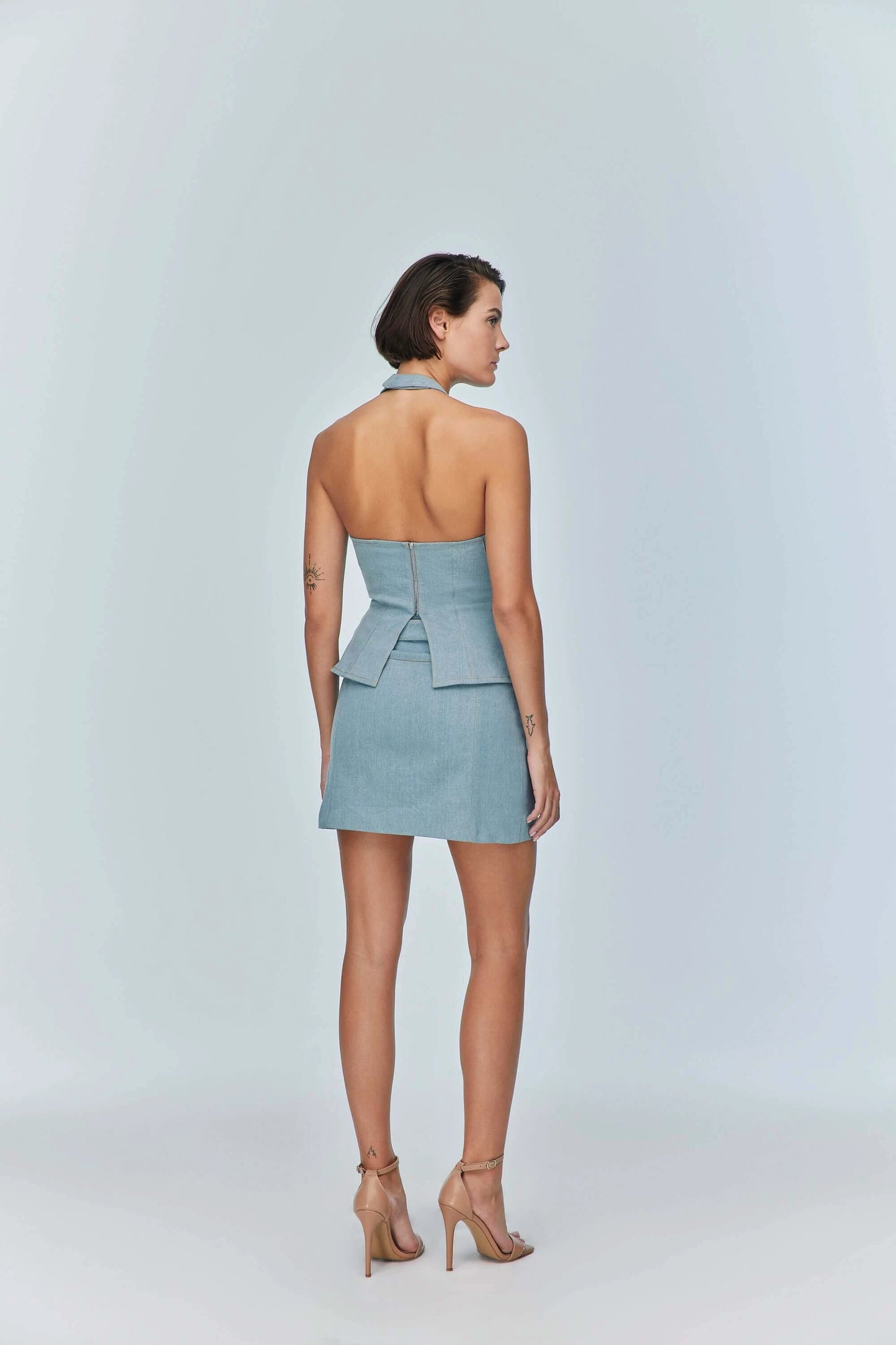 JENDUE Monte Corset Denim Top - Light Blue Halter Style by Jendue