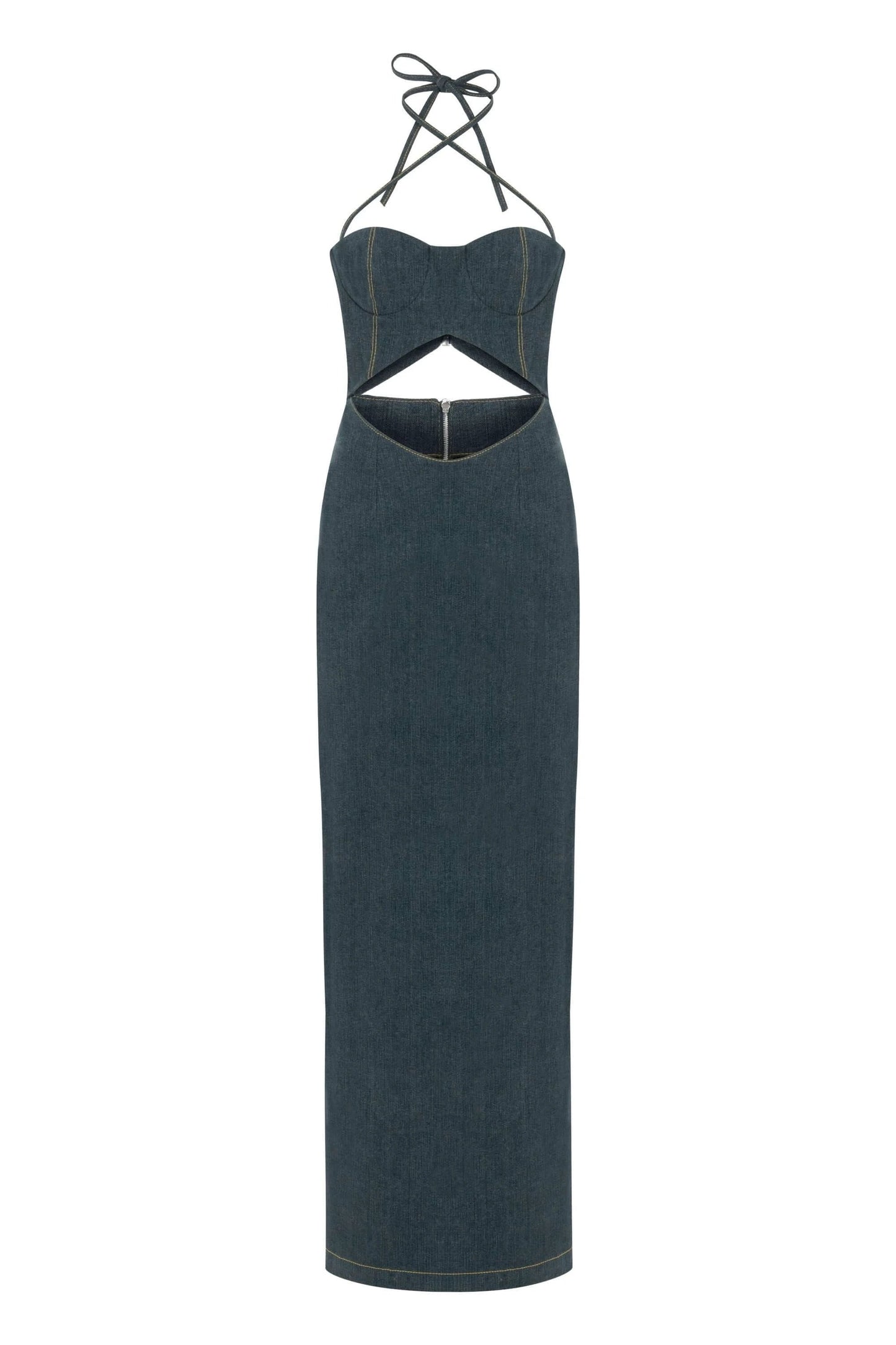 JENDUE Monte Maxi Denim Dress - Halter Cutout Gown by Jendue