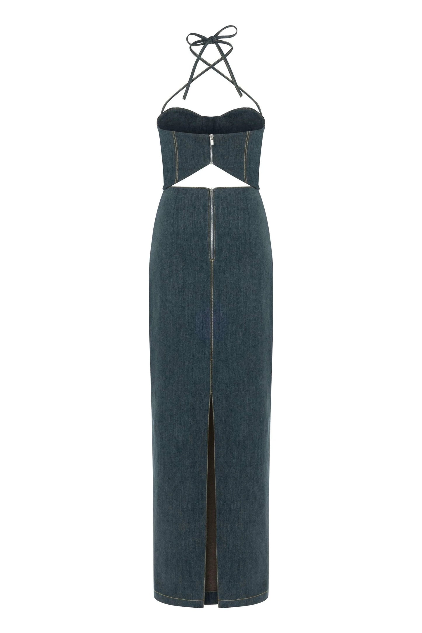 JENDUE Monte Maxi Denim Dress - Halter Cutout Gown by Jendue