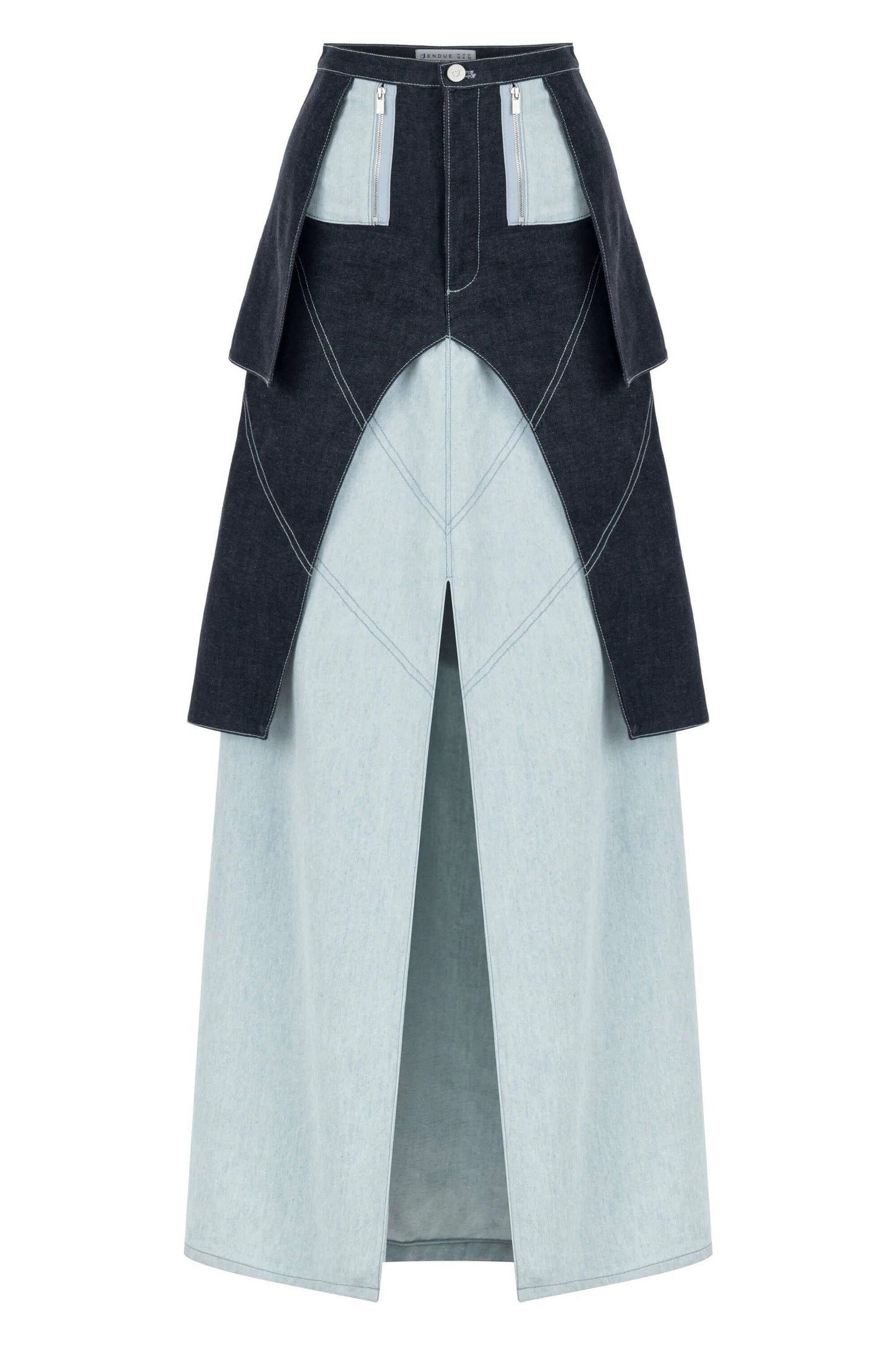 JENDUE Monte Maxi Denim Skirt - Two-Tone Design by Jendue