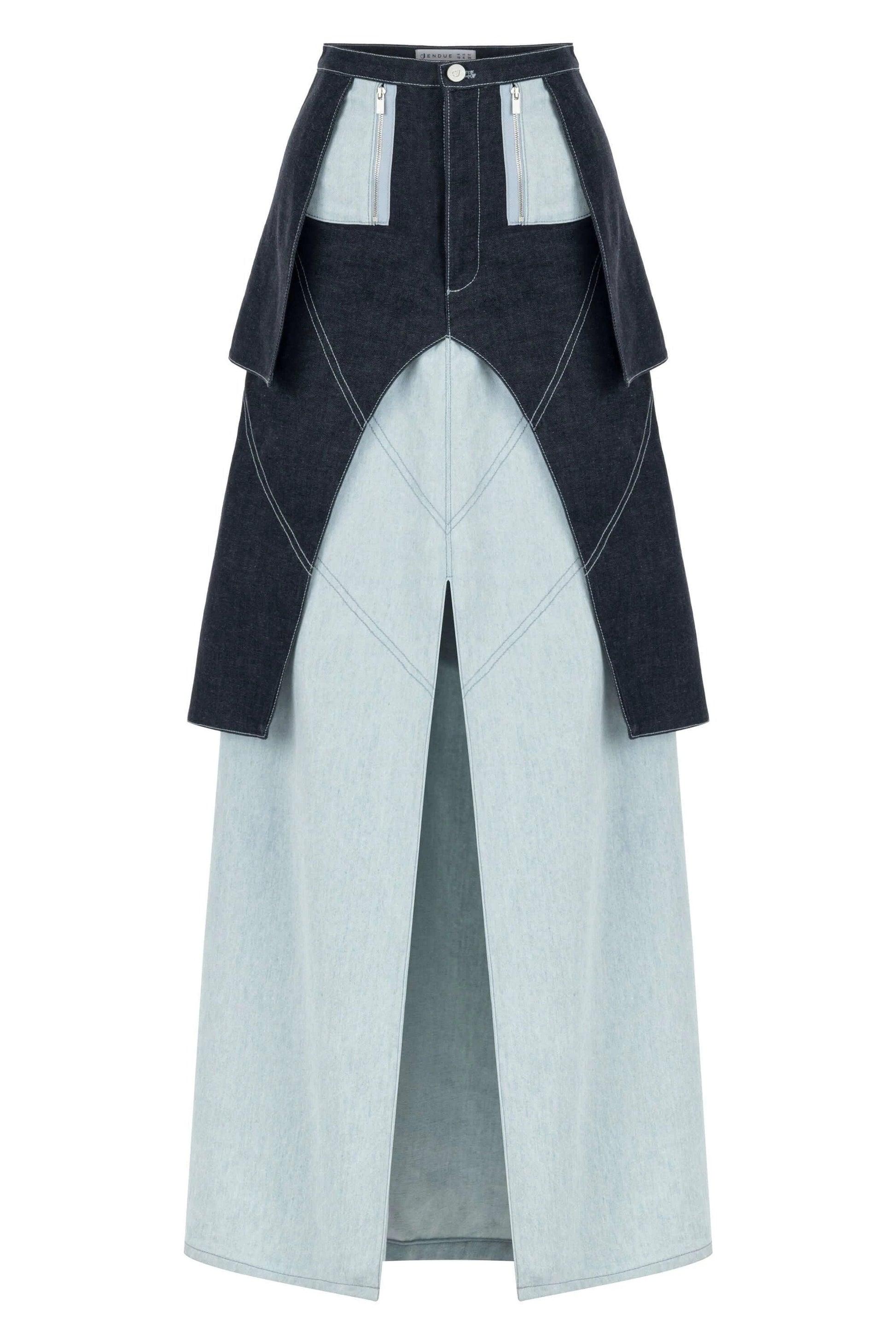 JENDUE Monte Maxi Denim Skirt - Two-Tone Design by Jendue