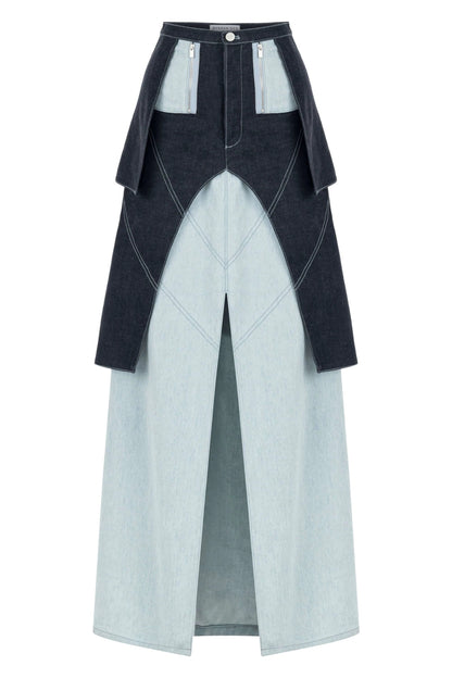 JENDUE Monte Maxi Denim Skirt - Two-Tone Design by Jendue