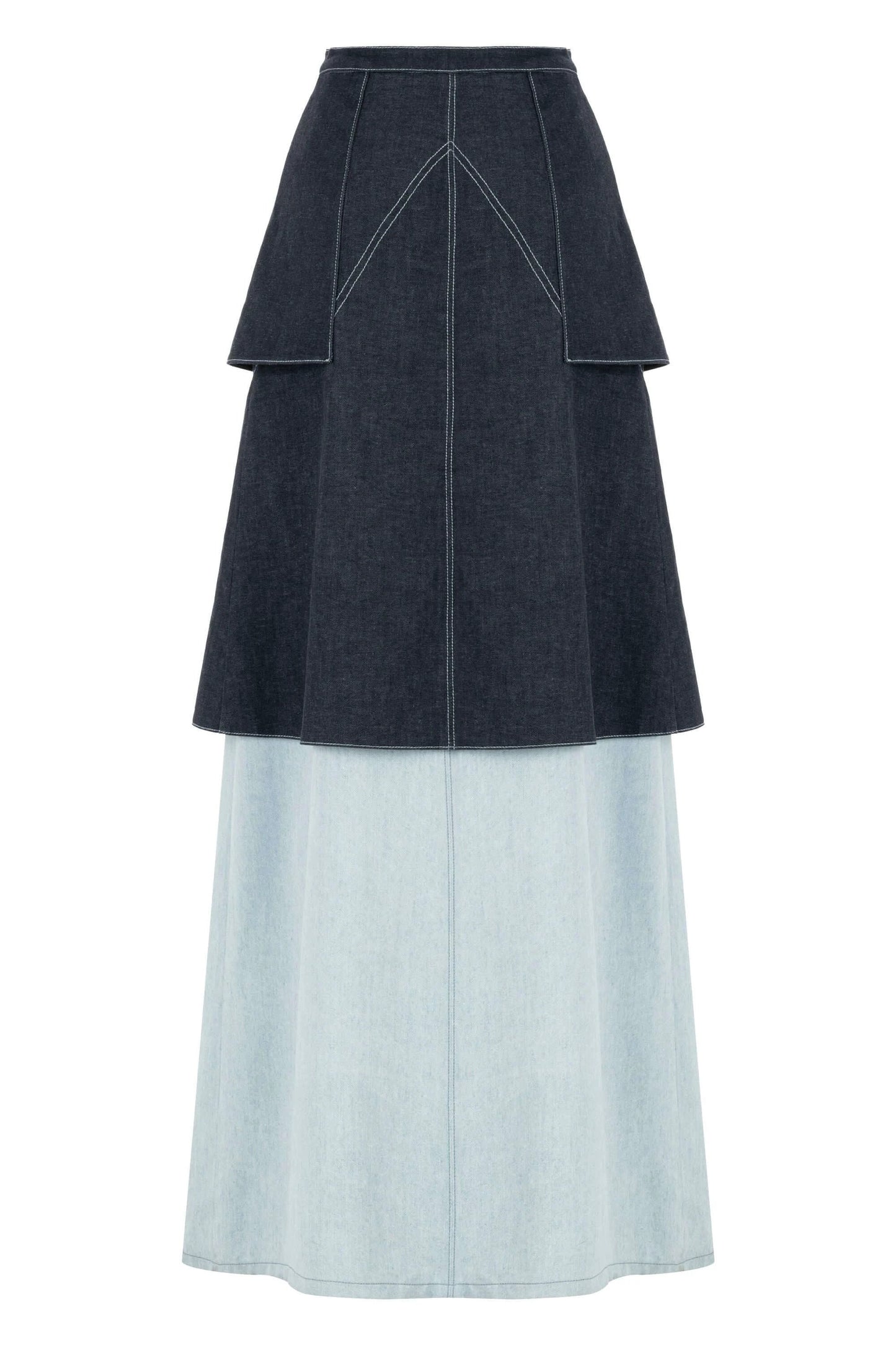 JENDUE Monte Maxi Denim Skirt - Two-Tone Design by Jendue