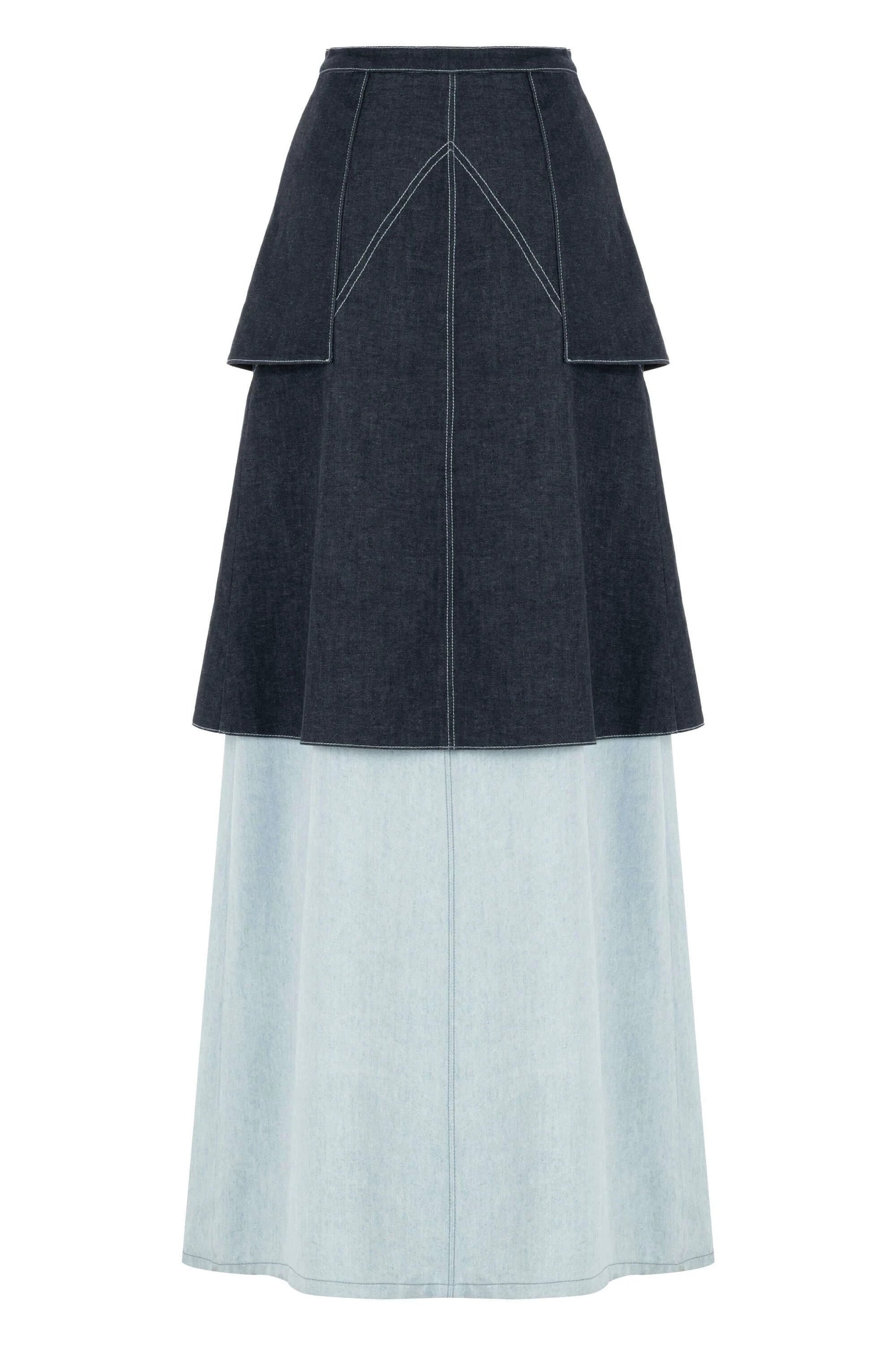 JENDUE Monte Maxi Denim Skirt - Two-Tone Design by Jendue