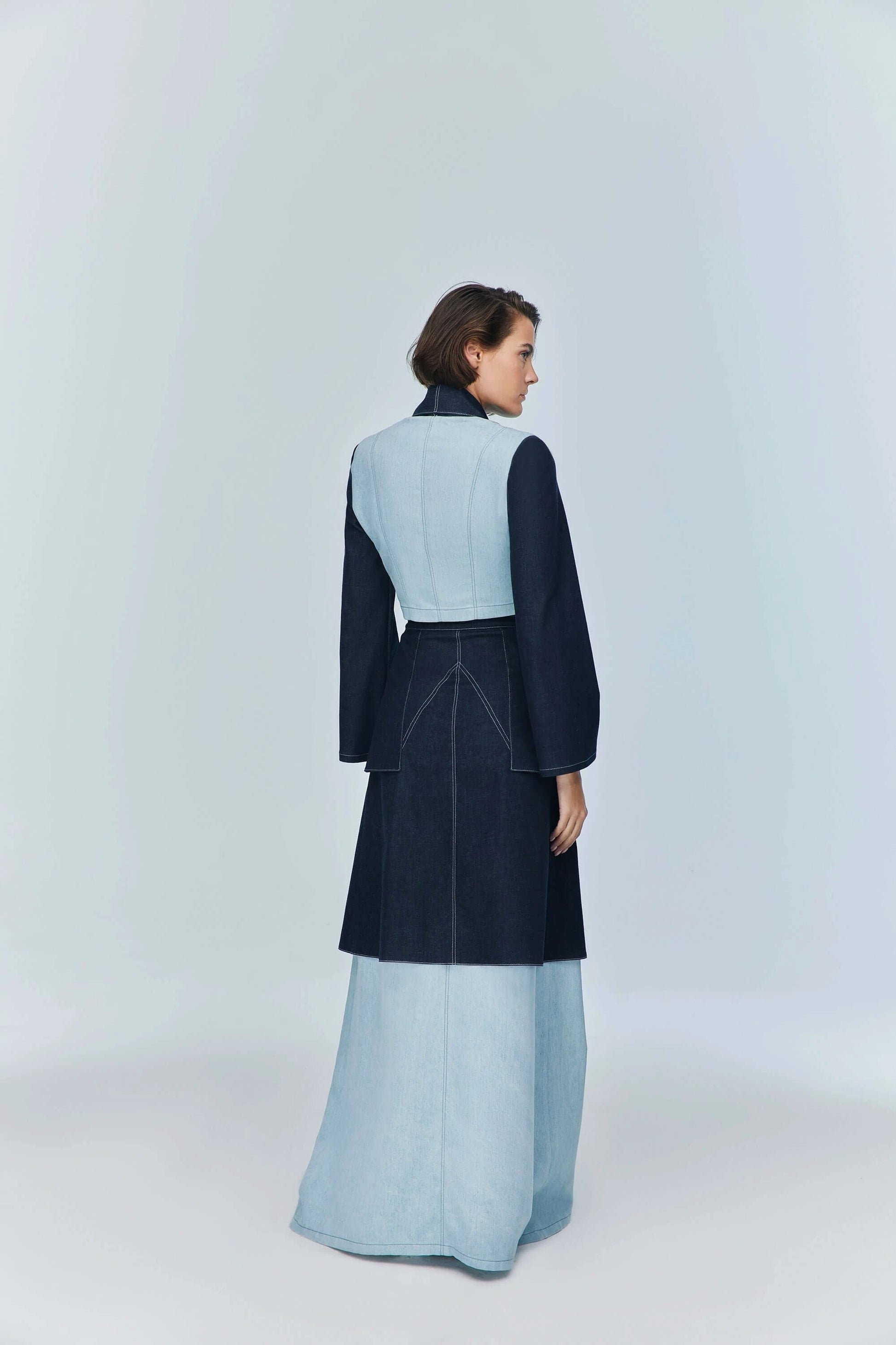 JENDUE Monte Maxi Denim Skirt - Two-Tone Design by Jendue