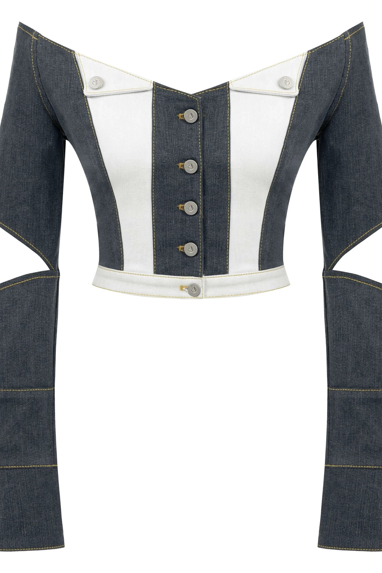 JENDUE Monte Off Shoulder Denim Jacket - Chic Cropped Jean by Jendue