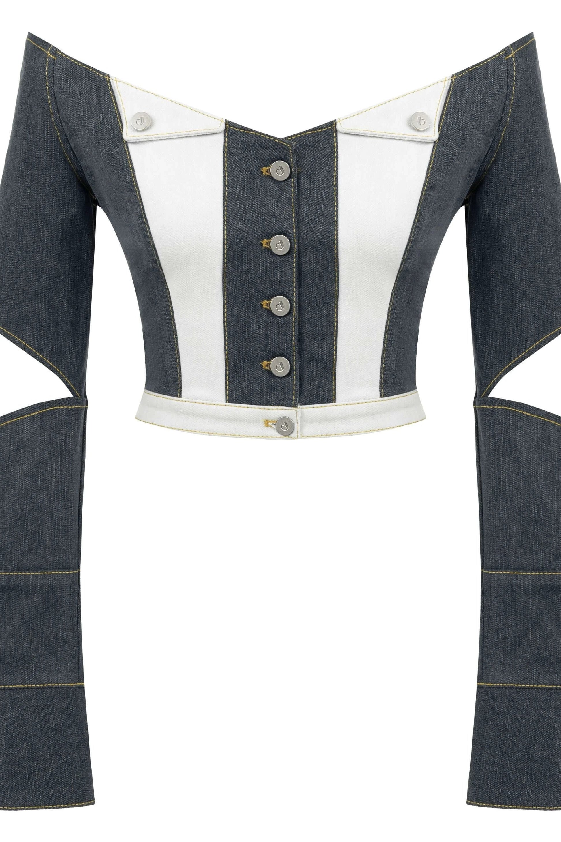 JENDUE Monte Off Shoulder Denim Jacket - Chic Cropped Jean by Jendue