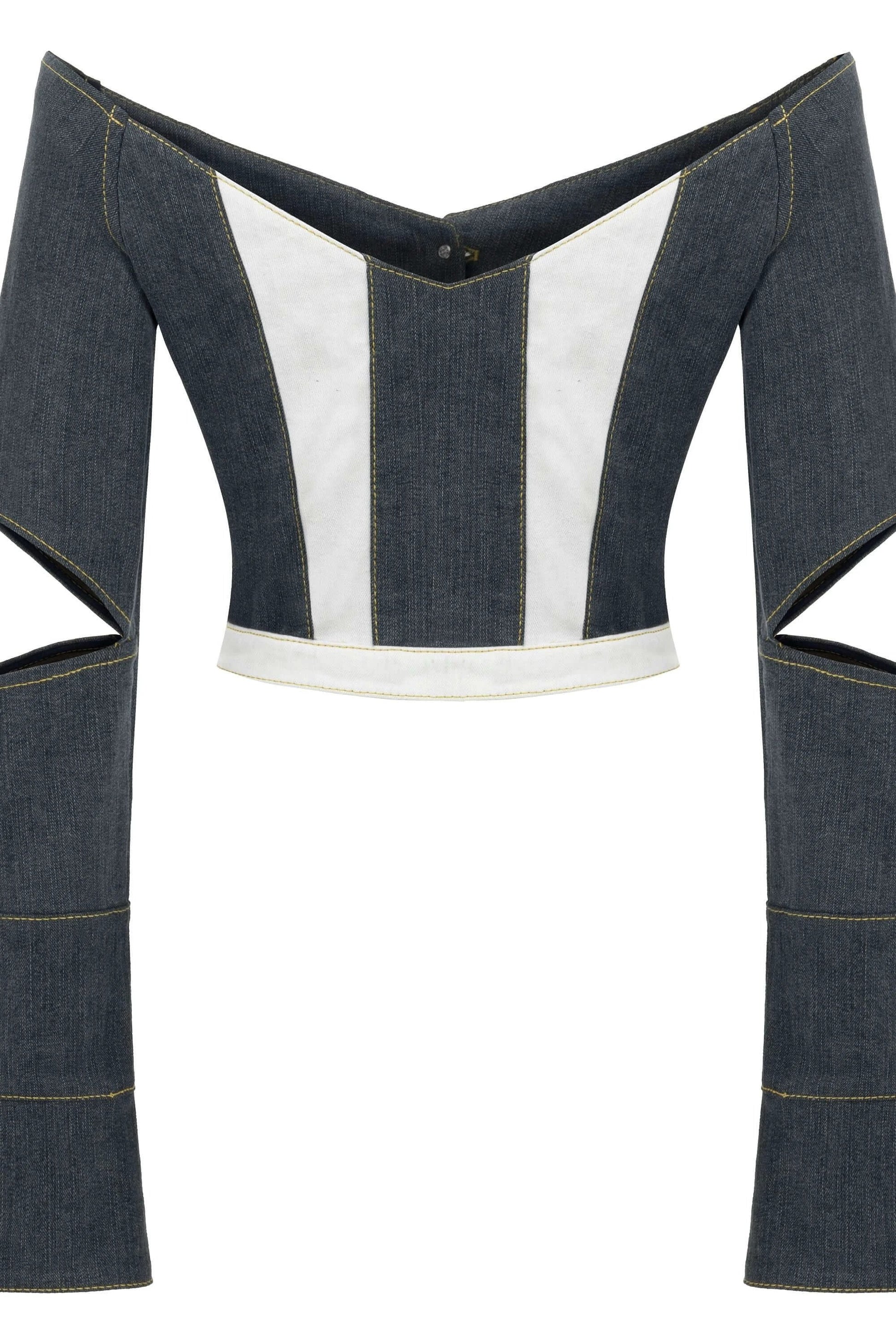 JENDUE Monte Off Shoulder Denim Jacket - Chic Cropped Jean by Jendue