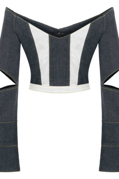 JENDUE Monte Off Shoulder Denim Jacket - Chic Cropped Jean by Jendue