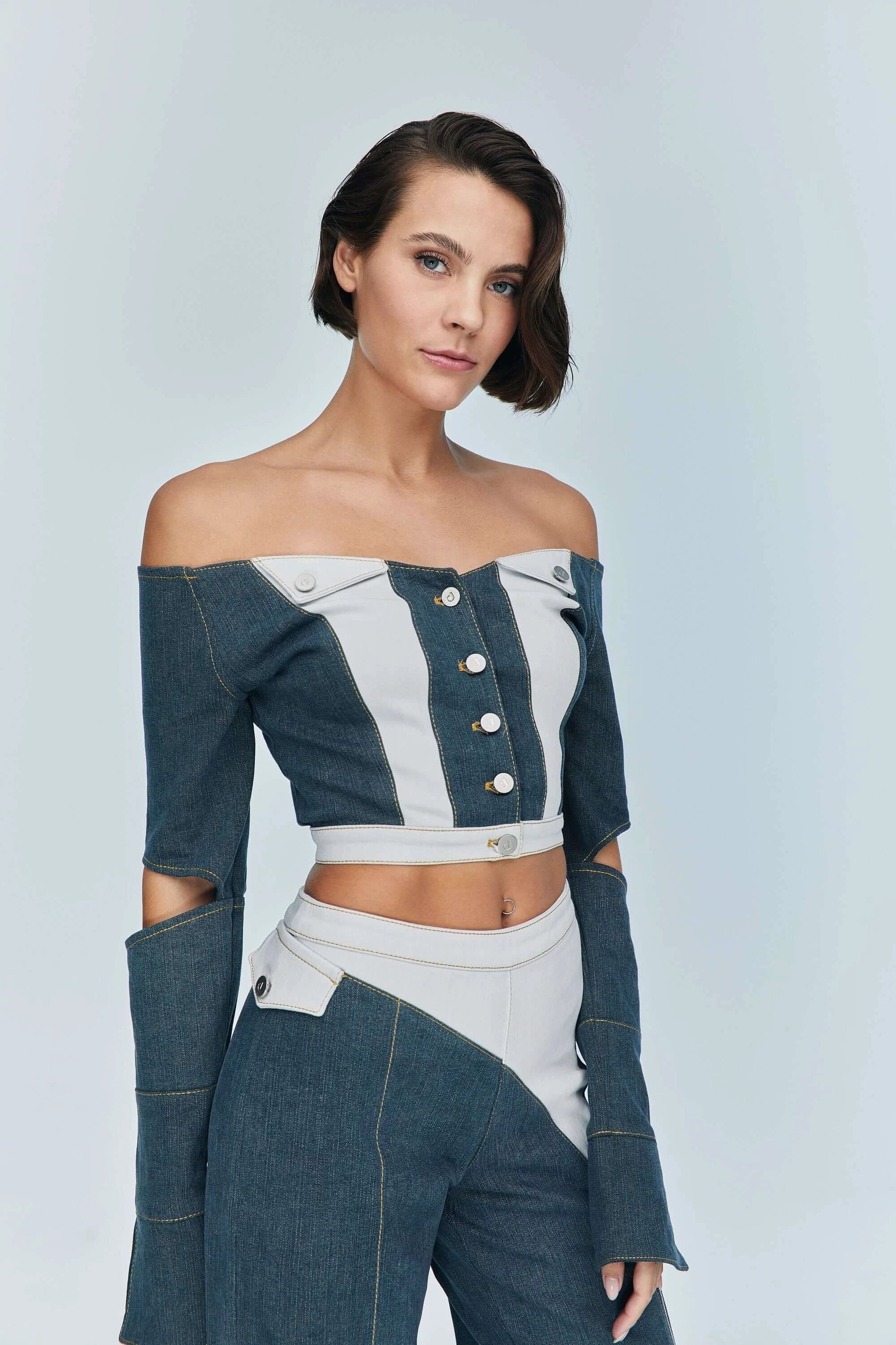 JENDUE Monte Off Shoulder Denim Jacket - Chic Cropped Jean by Jendue