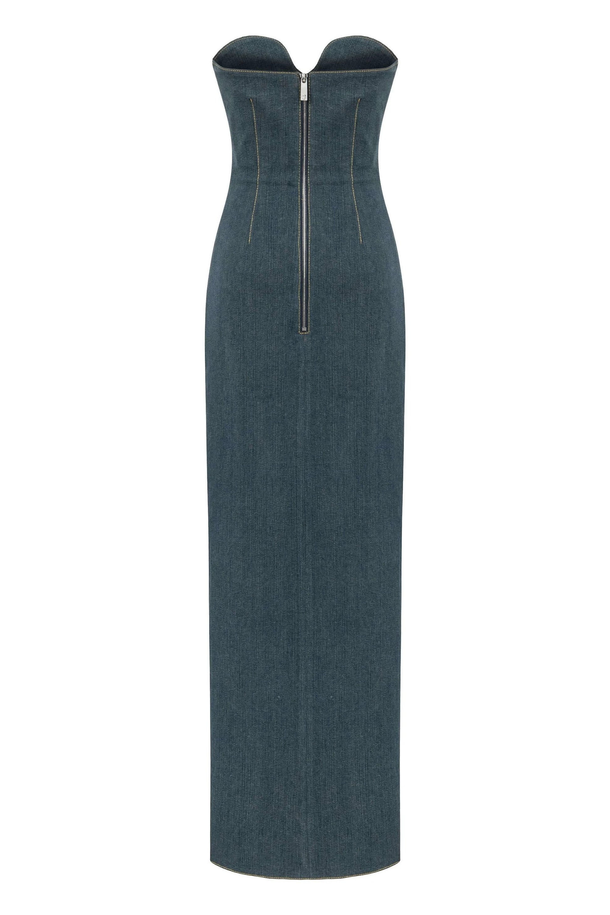JENDUE Monte Strapless Denim Midi Dress - High Slit Style by Jendue