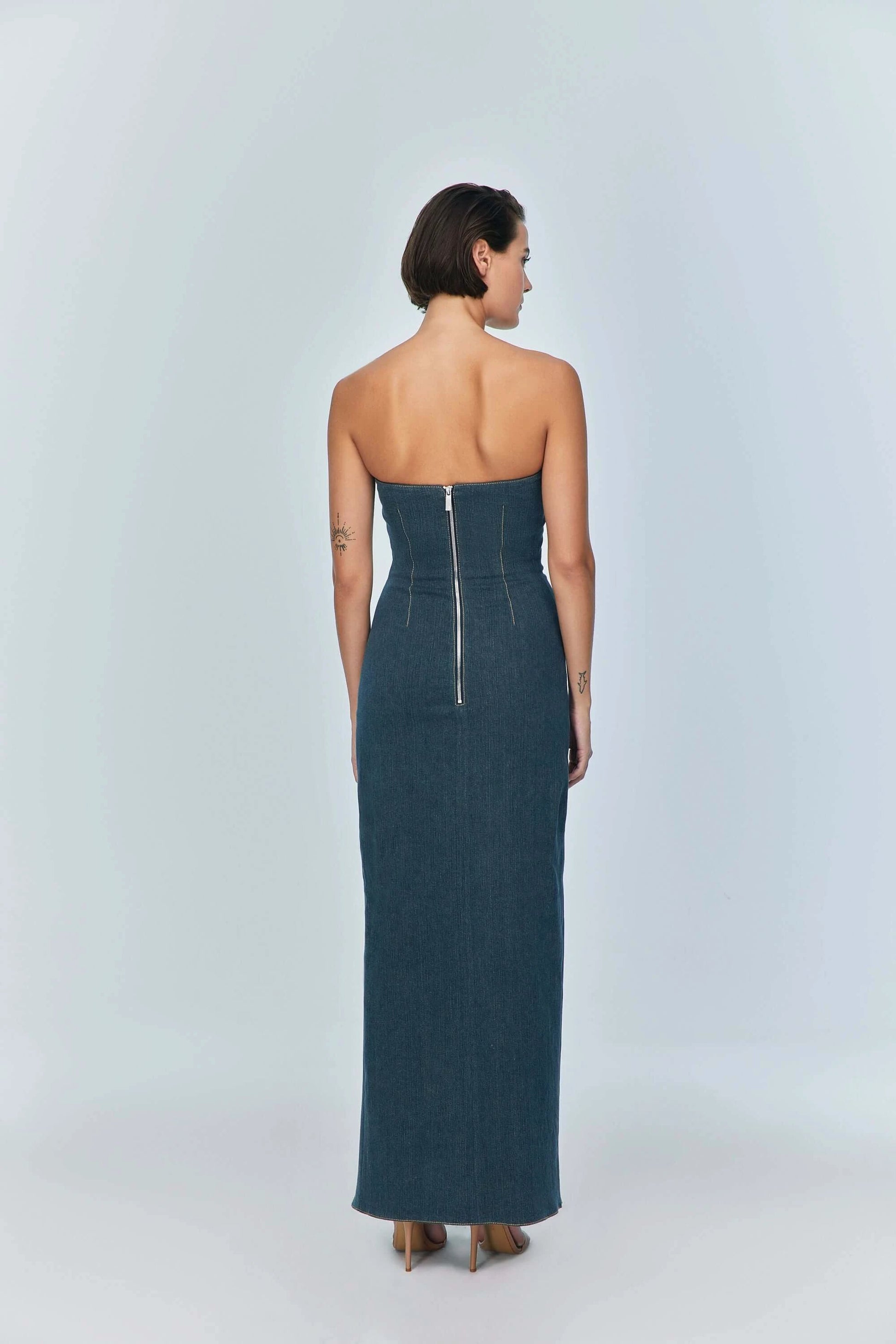 JENDUE Monte Strapless Denim Midi Dress - High Slit Style by Jendue