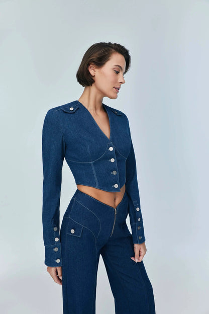 JENDUE Myla Corset Denim Top - Stylish & Structured by Jendue