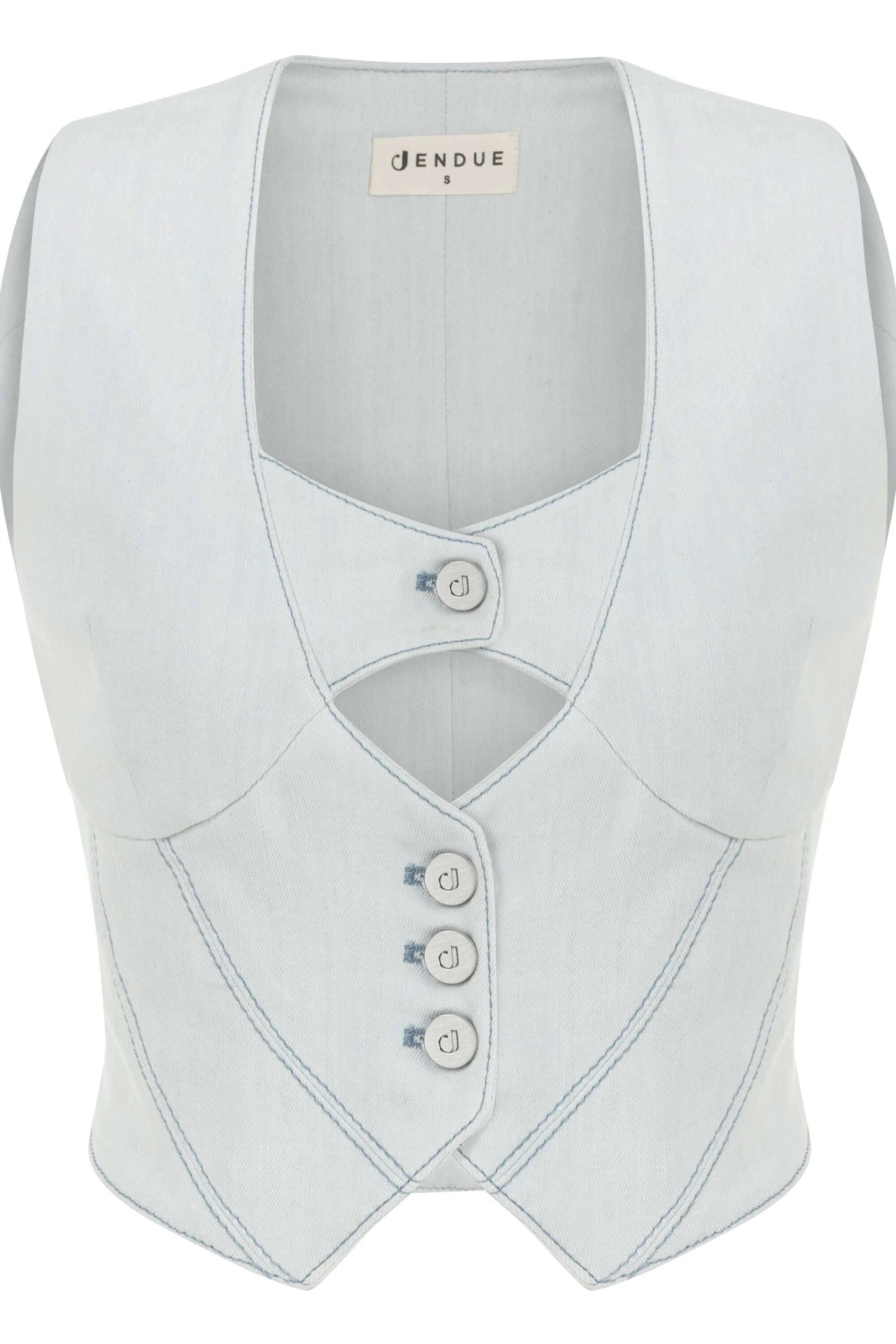 JENDUE Myla Denim Top - Light Blue Cut-Out Vest by Jendue