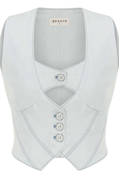 JENDUE Myla Denim Top - Light Blue Cut-Out Vest by Jendue