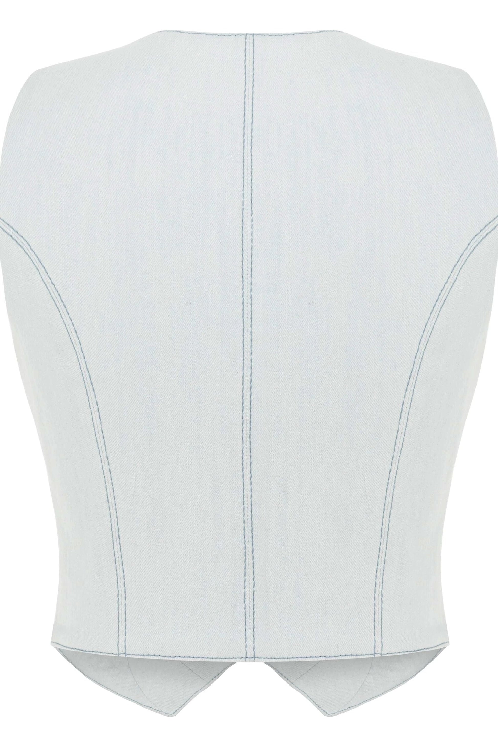 JENDUE Myla Denim Top - Light Blue Cut-Out Vest by Jendue