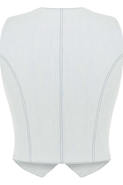 JENDUE Myla Denim Top - Light Blue Cut-Out Vest by Jendue