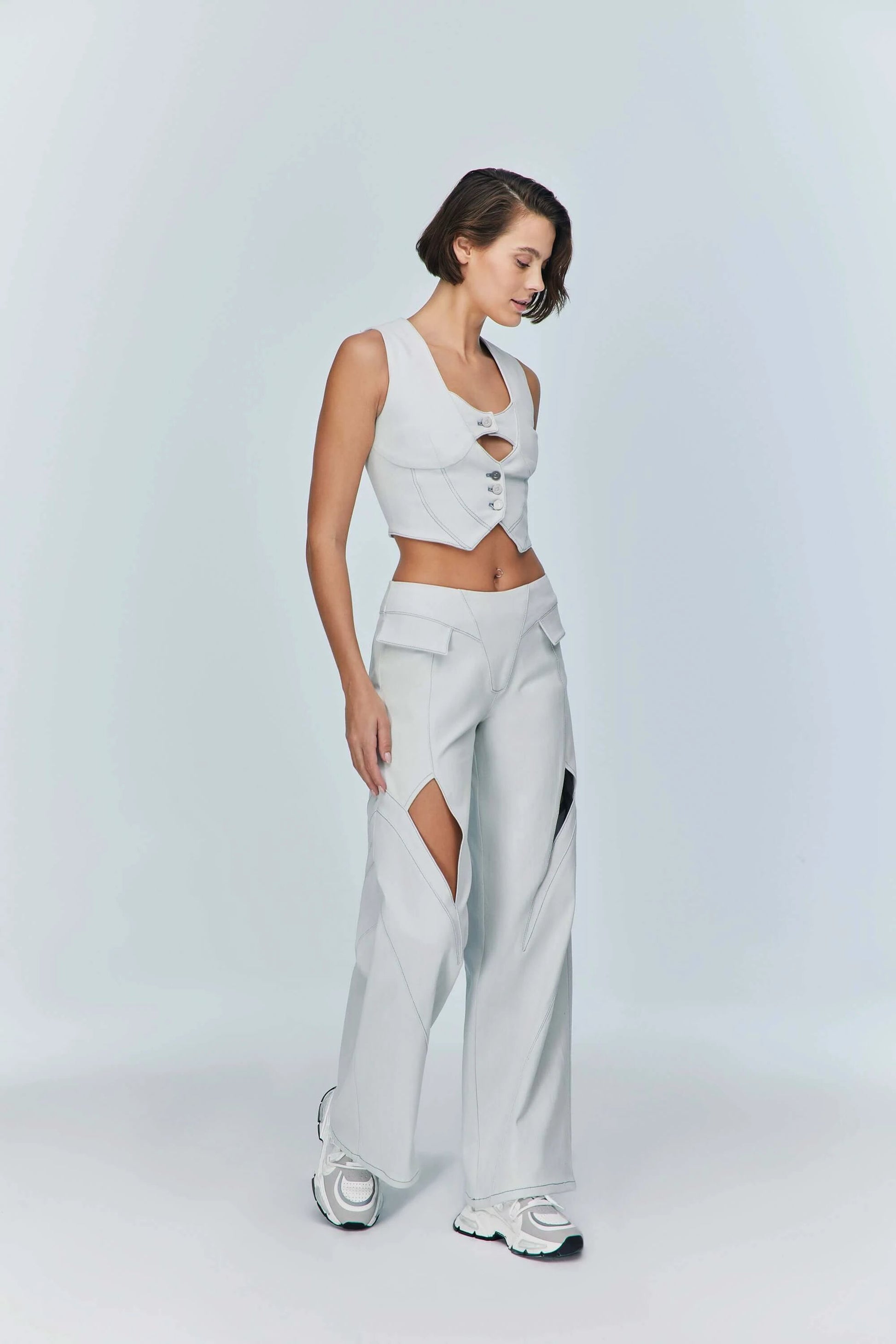 JENDUE Myla Light Denim Jean - Unique Cut-Outs & Wide Leg by Jendue