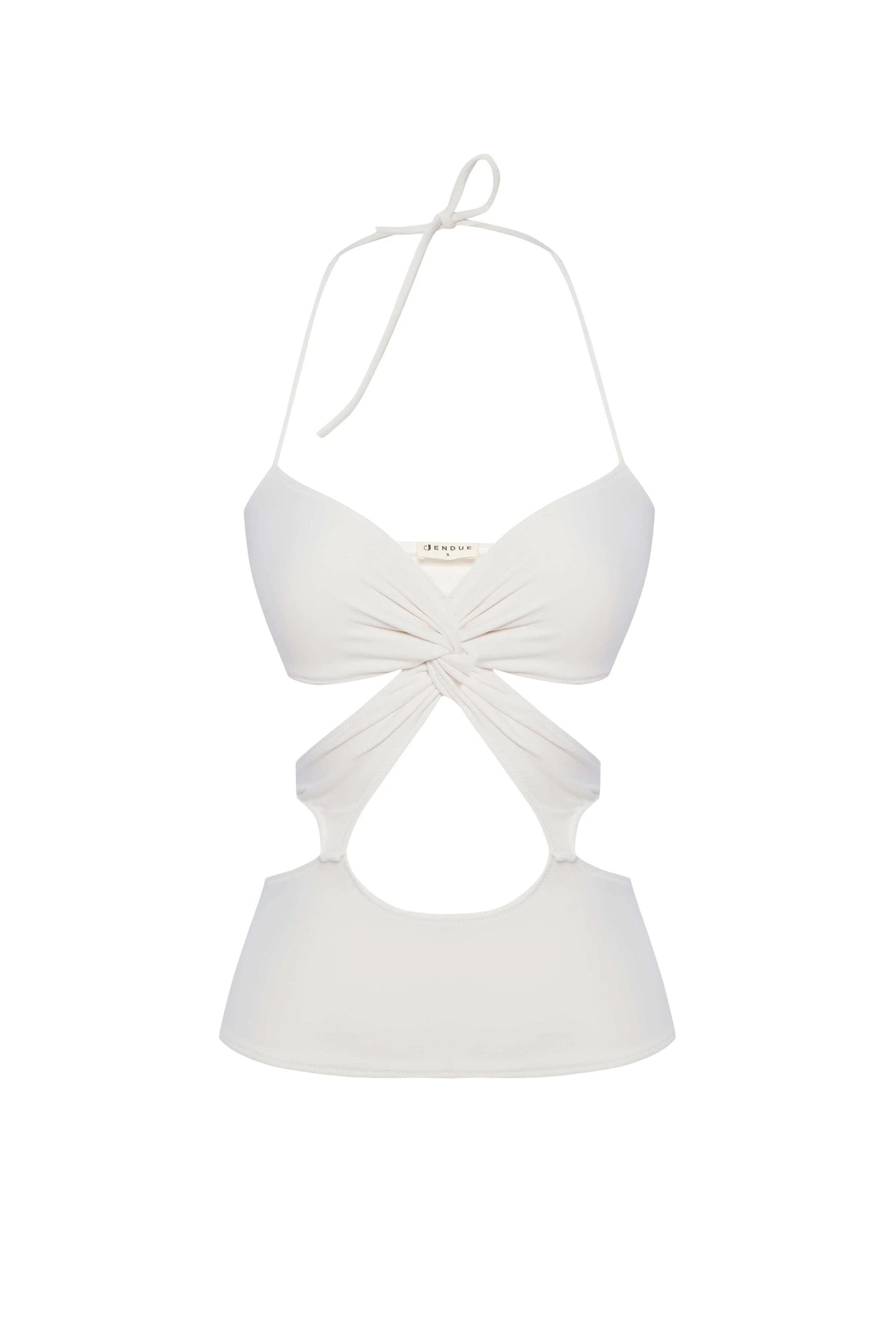 JENDUE Neo Denim Jersey Crop Top - White Halter Cut-Out by Jendue US