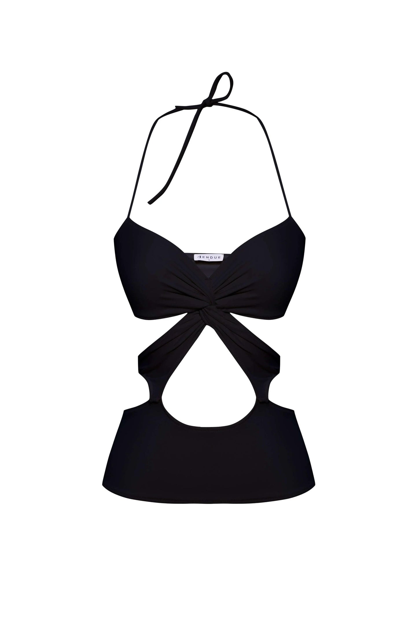 JENDUE Neo Denim Jersey Crop Top - White Halter Cut-Out by Jendue US