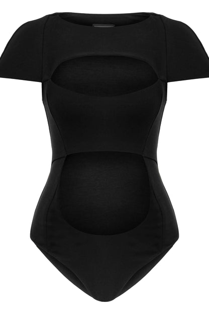 JENDUE Otara Black Bodysuit | Stylish Cut-Out Denim Top by Jendue