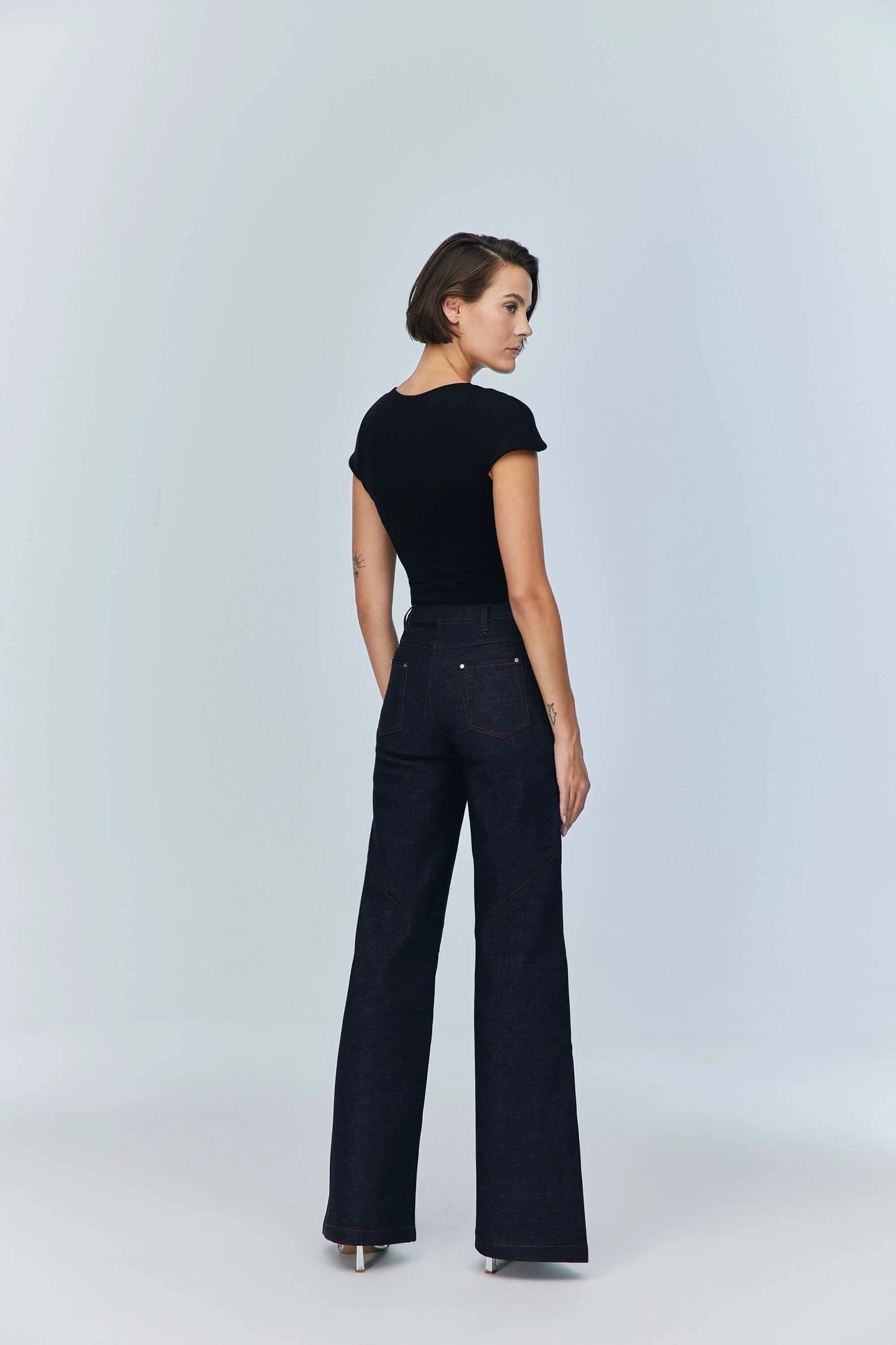 JENDUE Otara Black Bodysuit | Stylish Cut-Out Denim Top by Jendue