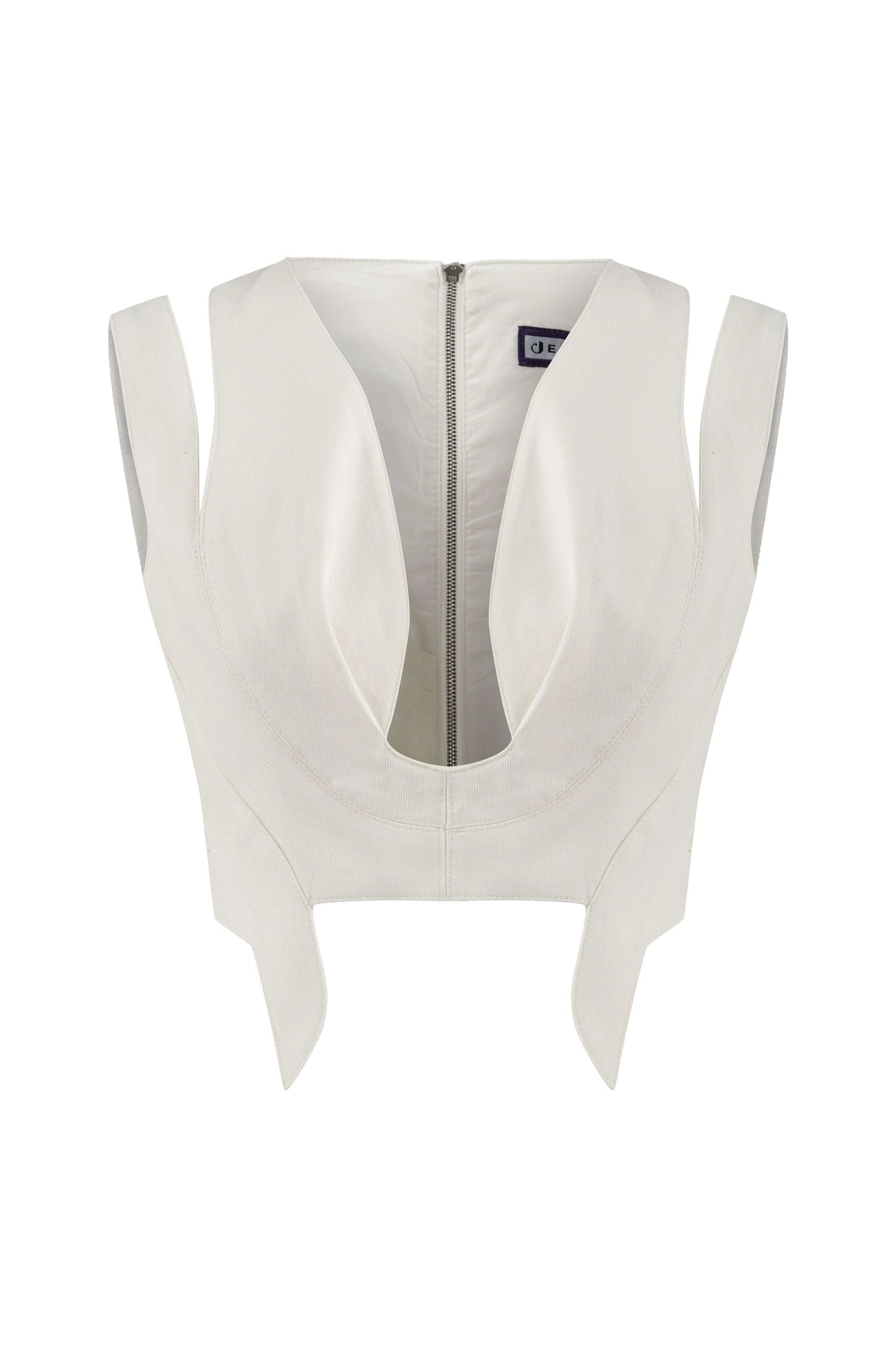 JENDUE Ron 3D Denim Crop Top - White, Sculptural, Back Zip by Jendue