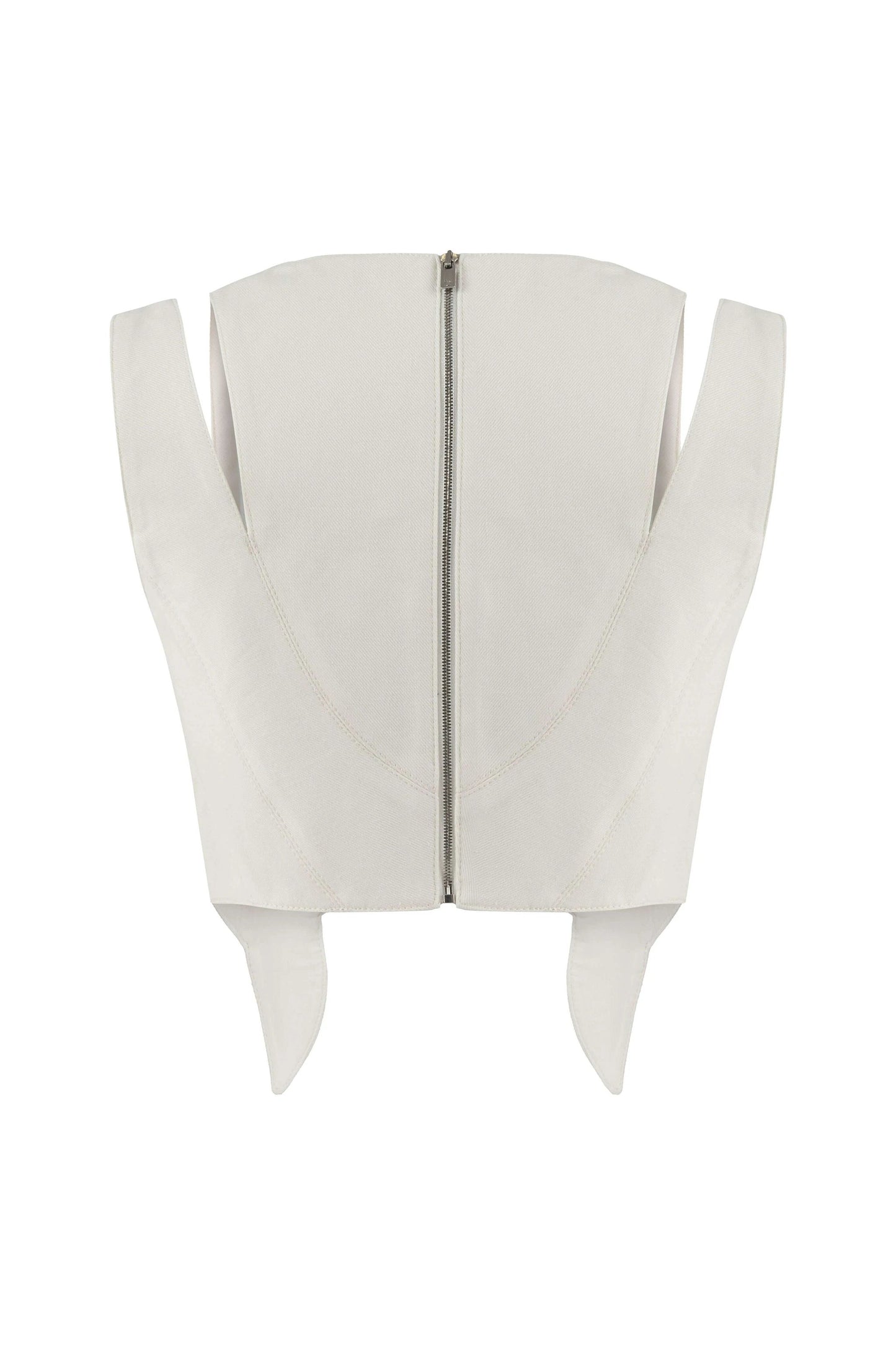 JENDUE Ron 3D Denim Crop Top - White, Sculptural, Back Zip by Jendue