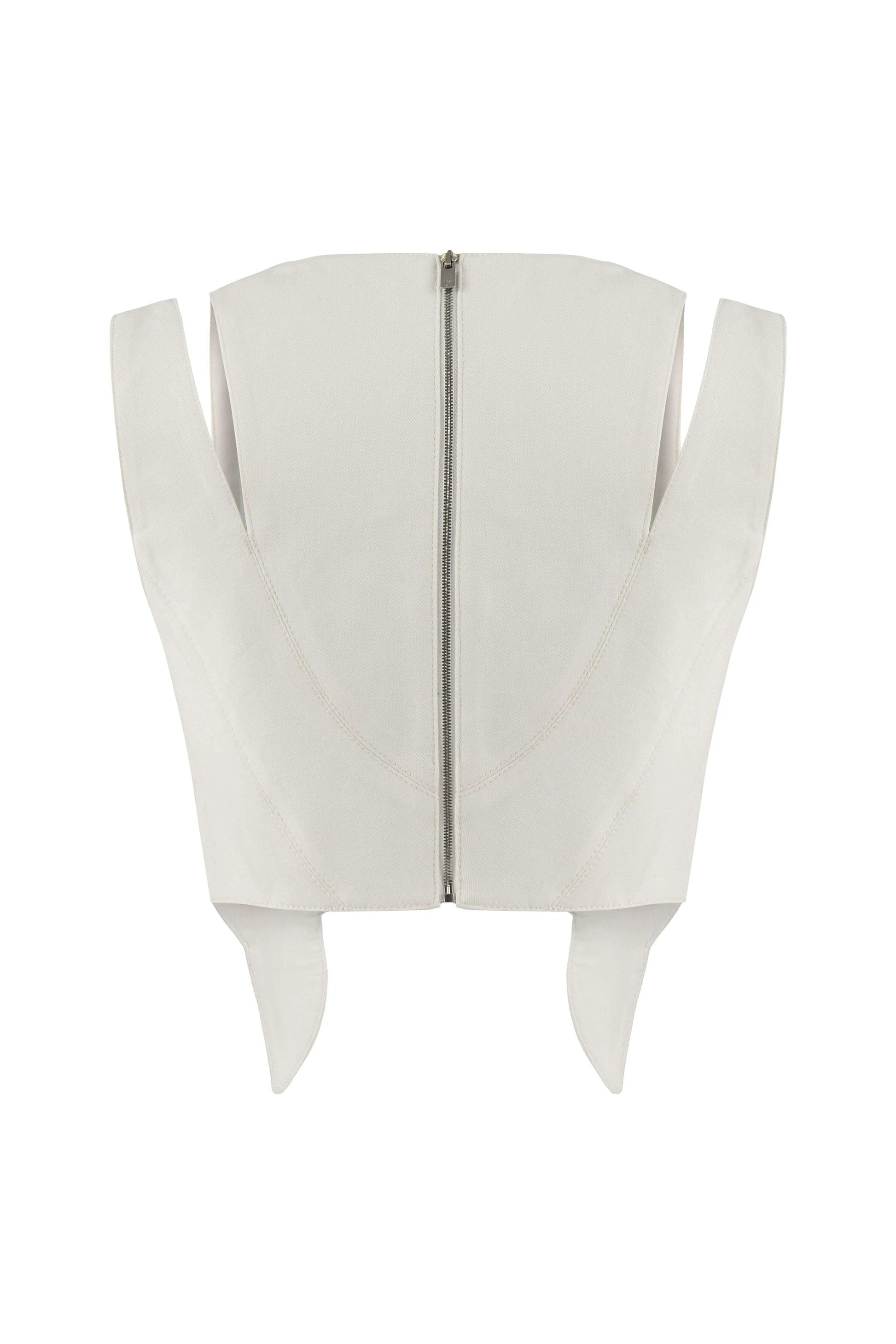 JENDUE Ron 3D Denim Crop Top - White, Sculptural, Back Zip by Jendue