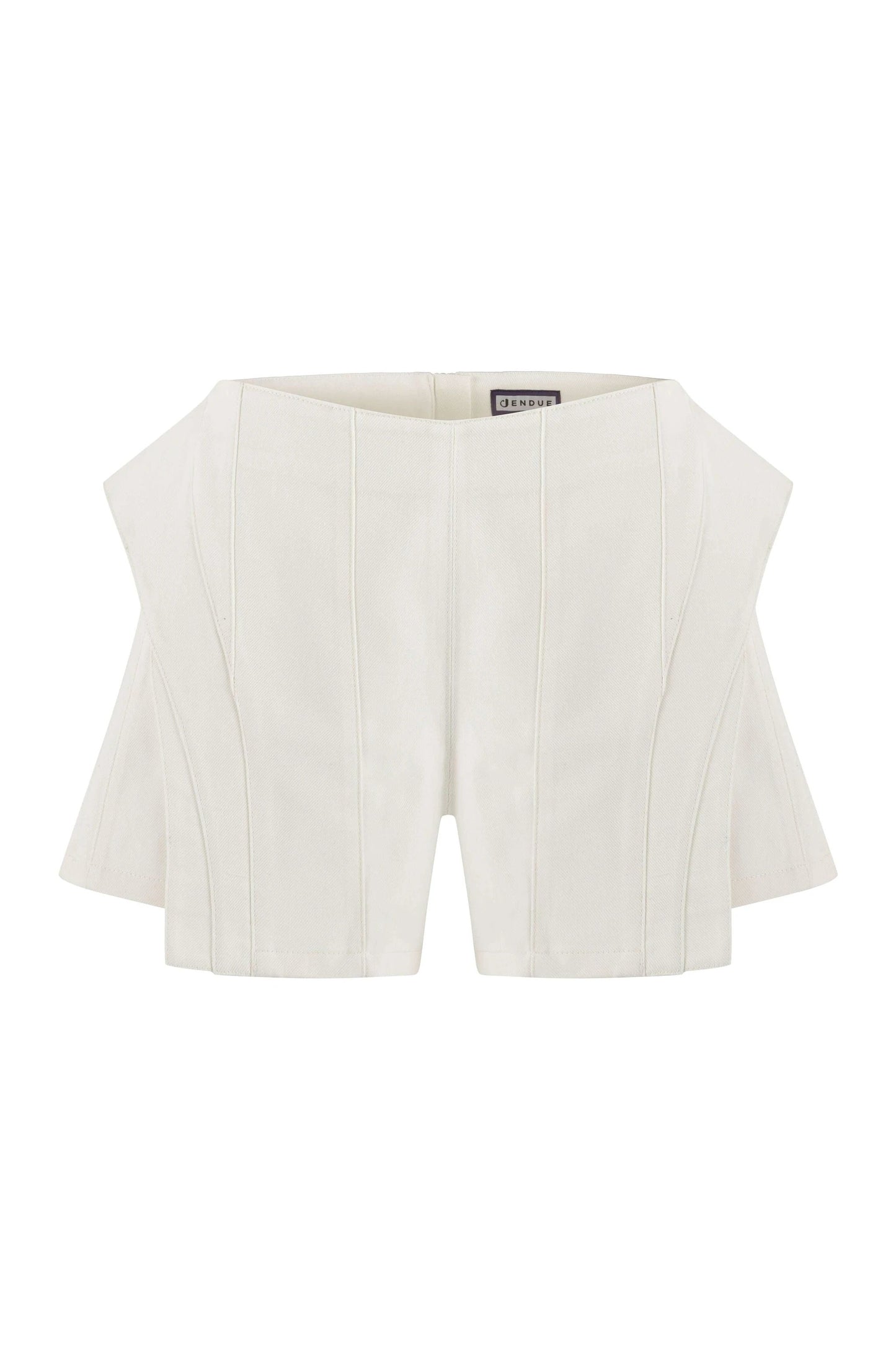 JENDUE Ron 3D Denim Mini Short - White Sculptural Design by Jendue