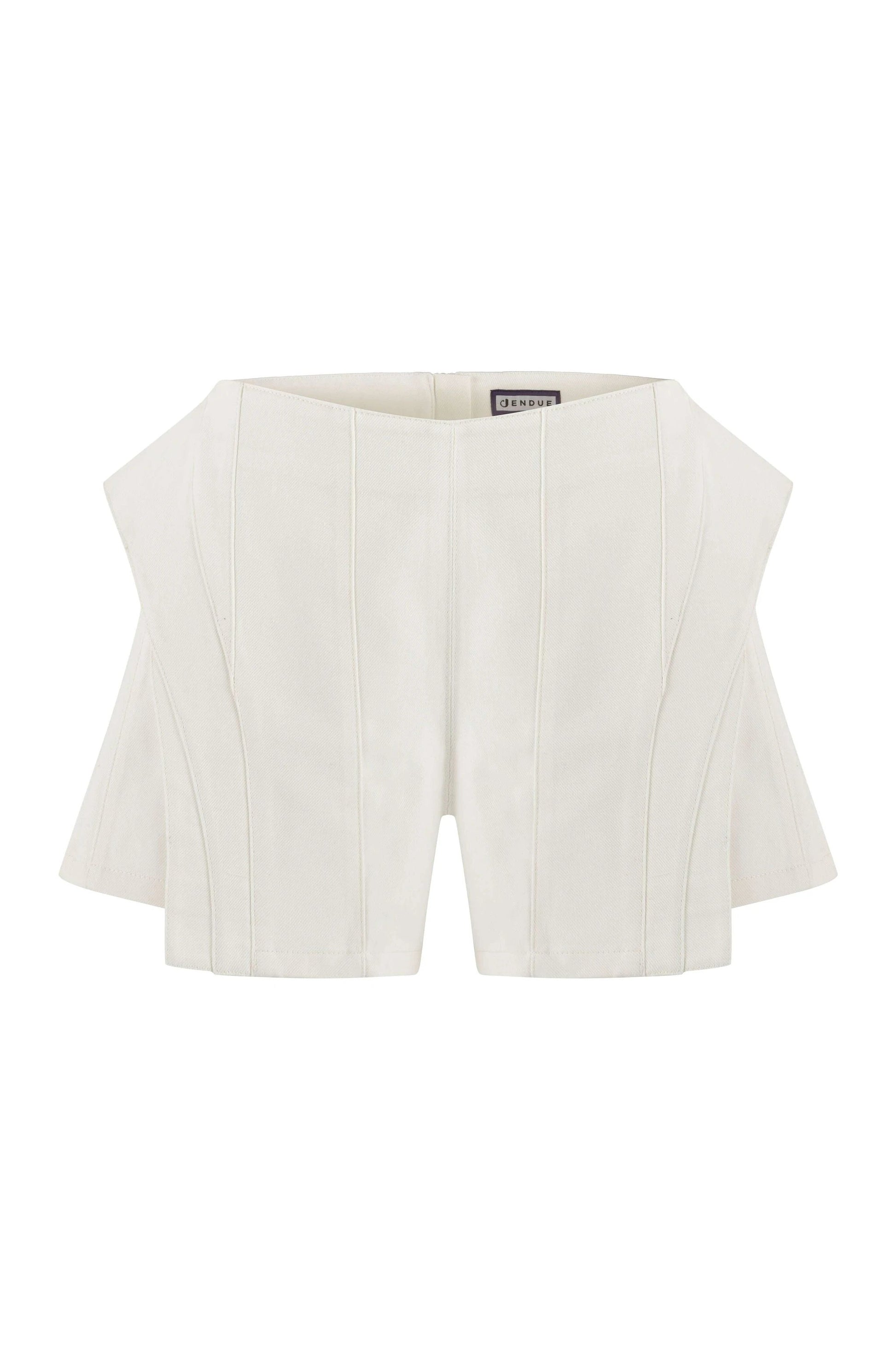 JENDUE Ron 3D Denim Mini Short - White Sculptural Design by Jendue