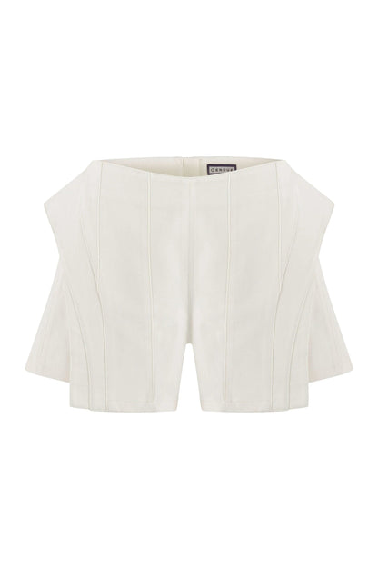 JENDUE Ron 3D Denim Mini Short - White Sculptural Design by Jendue