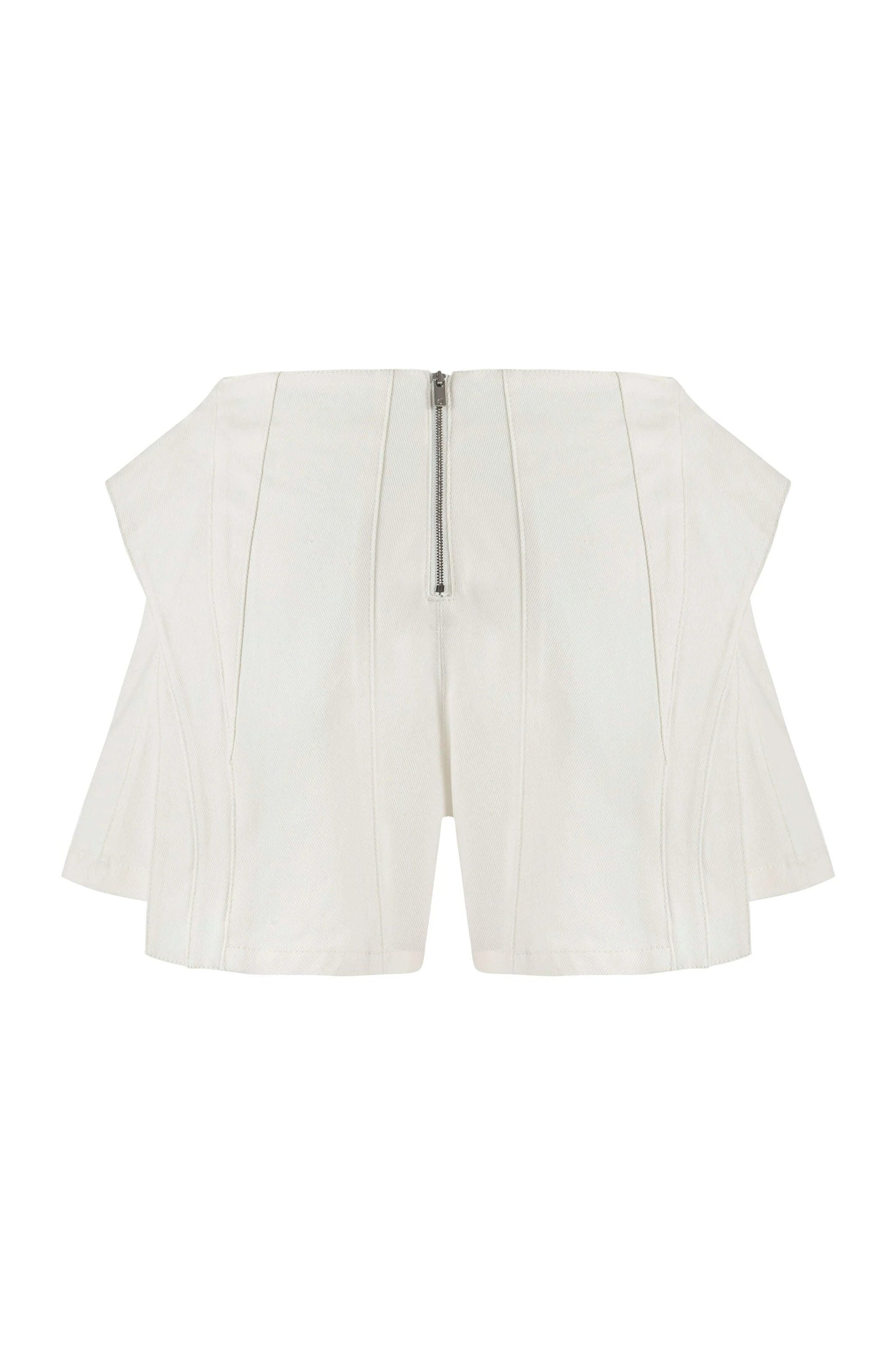 JENDUE Ron 3D Denim Mini Short - White Sculptural Design by Jendue