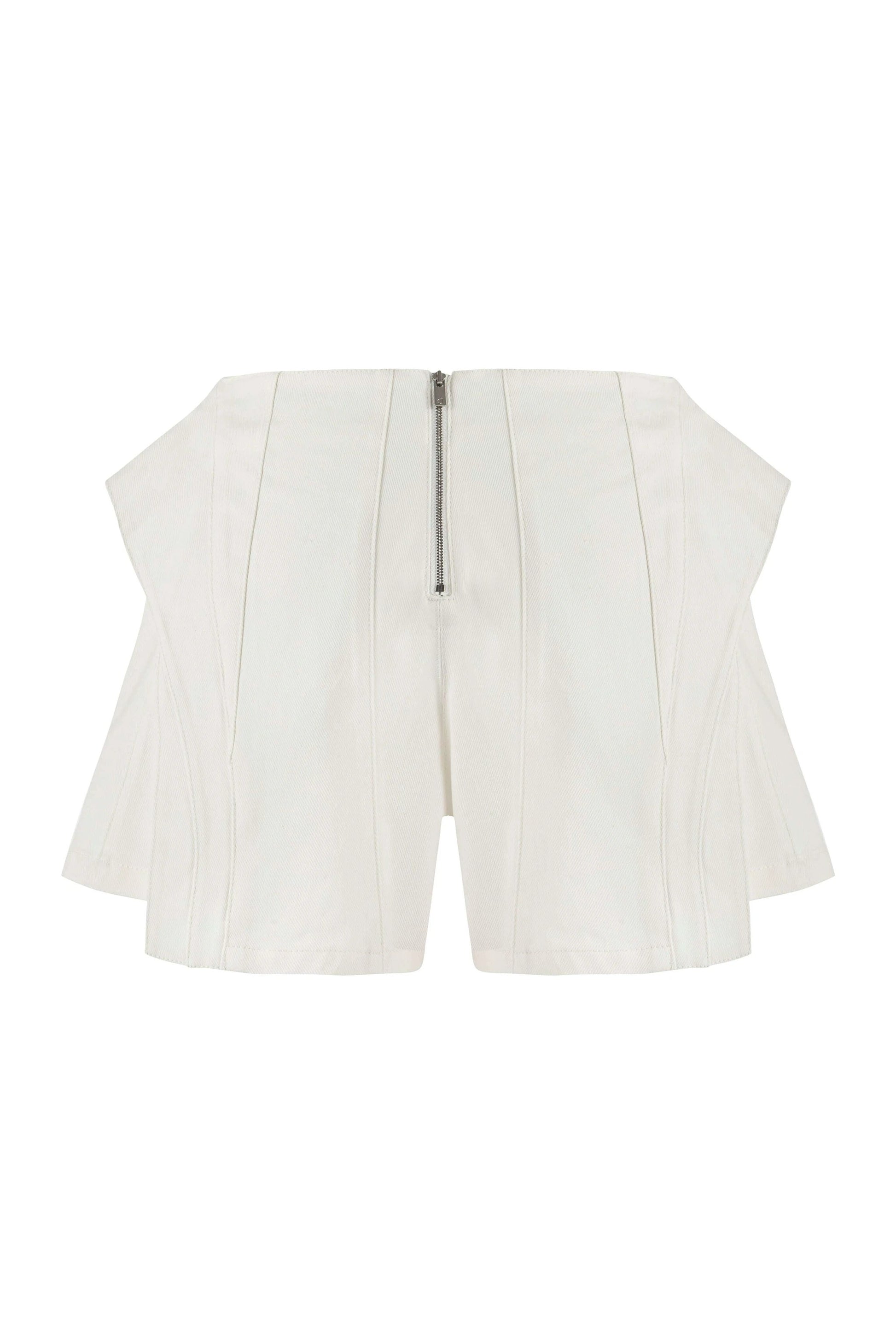 JENDUE Ron 3D Denim Mini Short - White Sculptural Design by Jendue