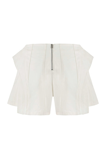 JENDUE Ron 3D Denim Mini Short - White Sculptural Design by Jendue