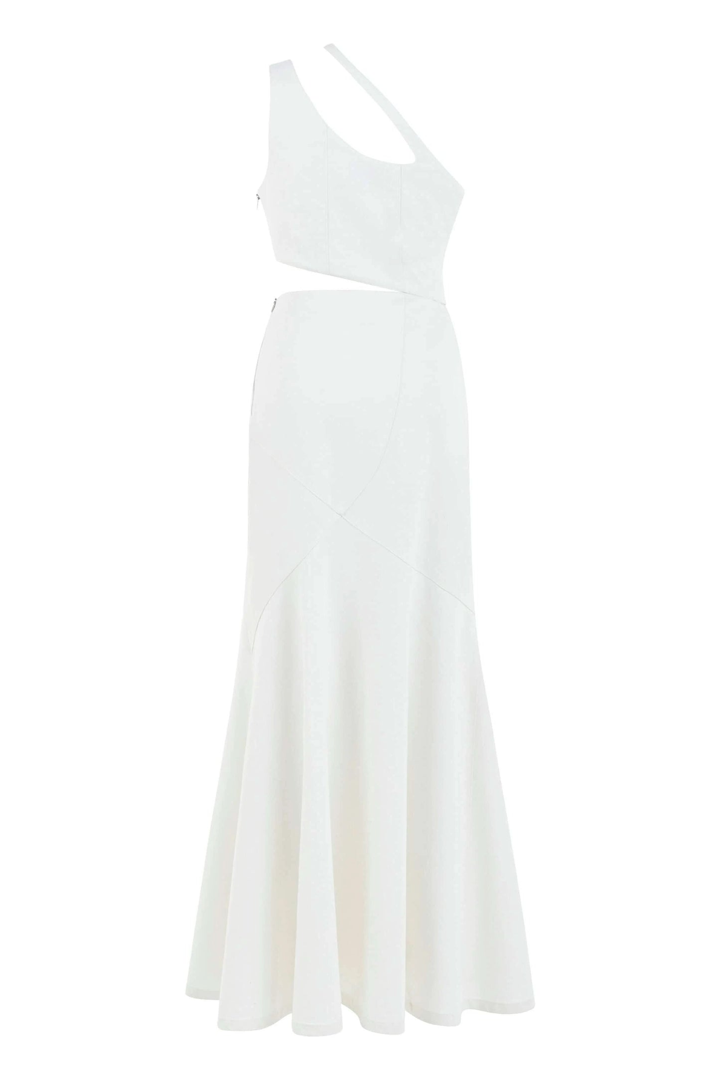 JENDUE Ron Asymmetric White Denim Maxi Dress - Elegant by Jendue