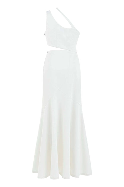 JENDUE Ron Asymmetric White Denim Maxi Dress - Elegant by Jendue