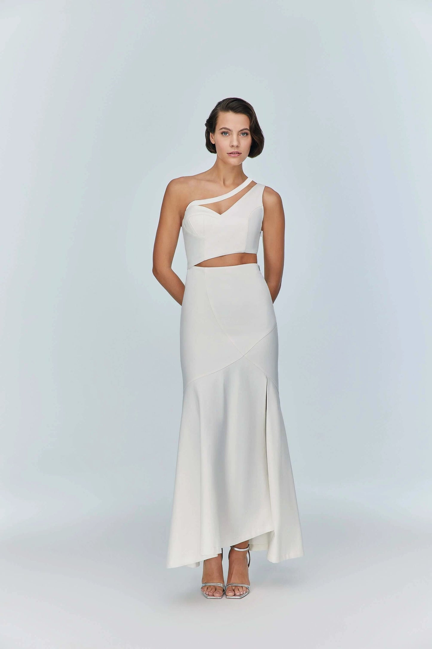 JENDUE Ron Asymmetric White Denim Maxi Dress - Elegant by Jendue