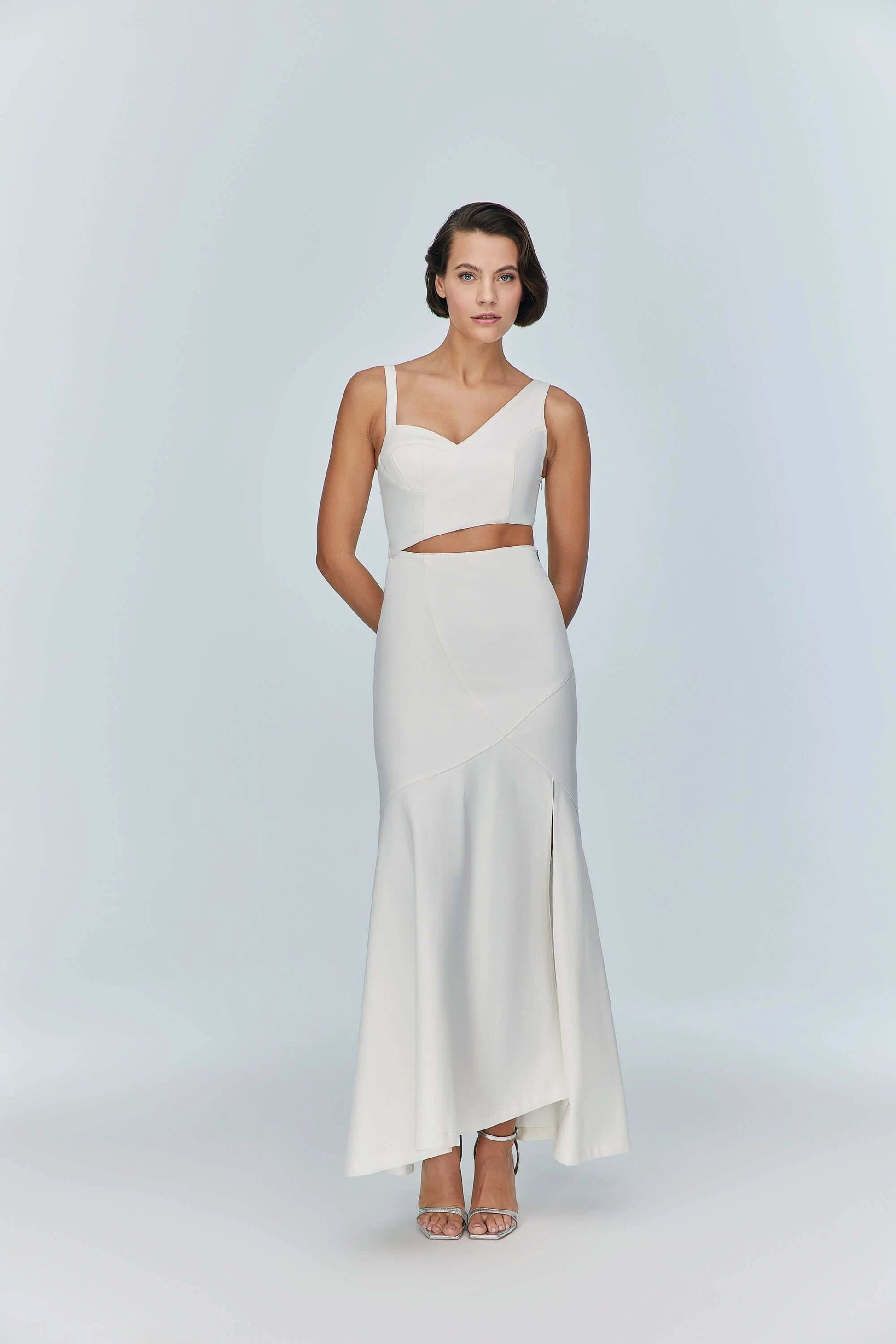 JENDUE Ron Asymmetric White Denim Maxi Dress - Elegant by Jendue