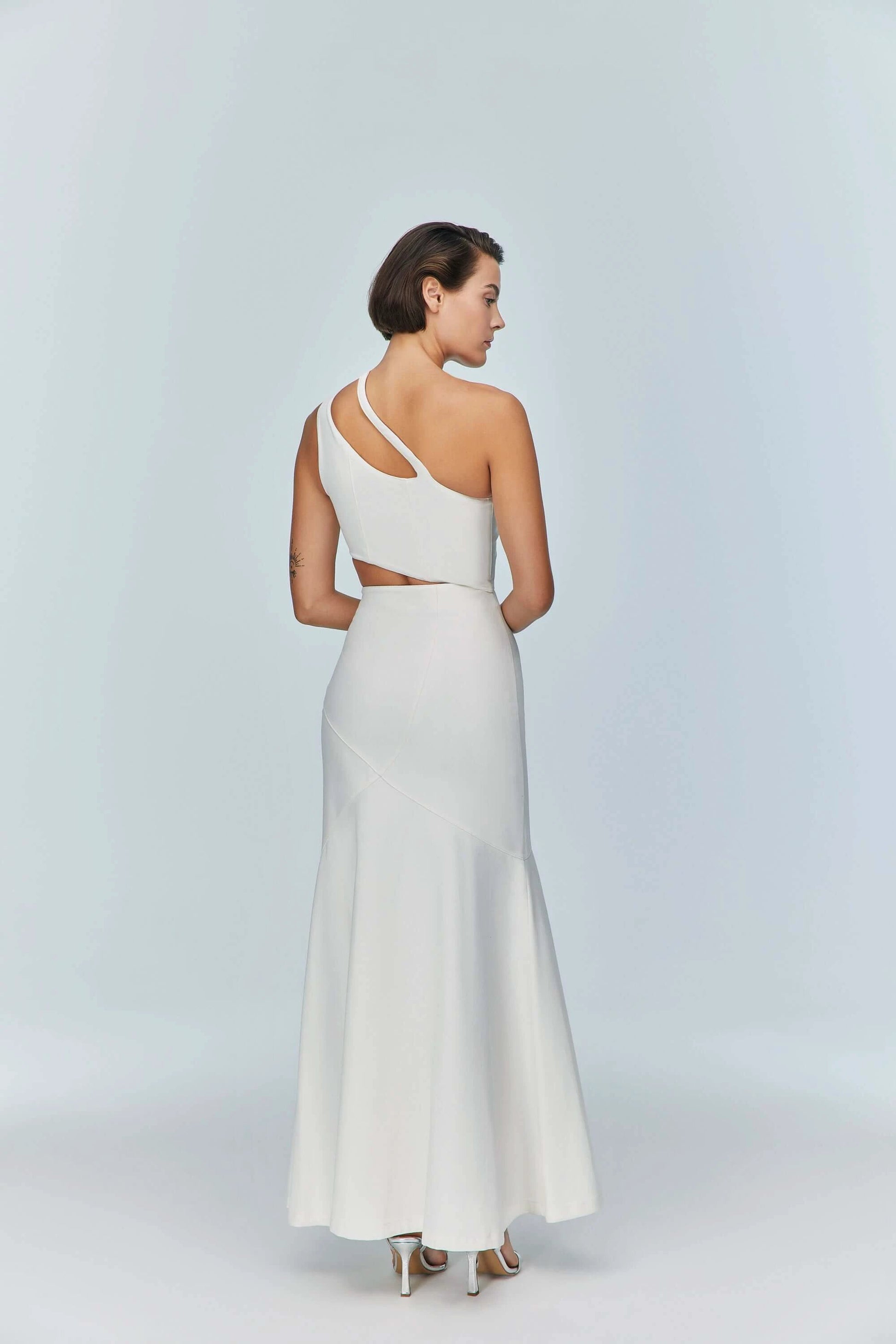 JENDUE Ron Asymmetric White Denim Maxi Dress - Elegant by Jendue