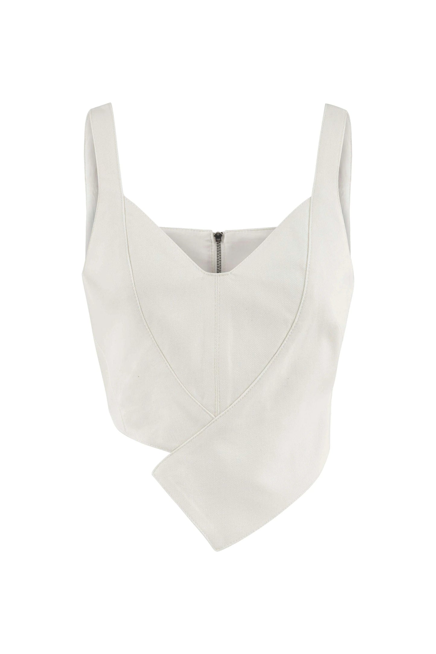 JENDUE Ron Crop Denim Top - Stylish White Asymmetrical Top by Jendue