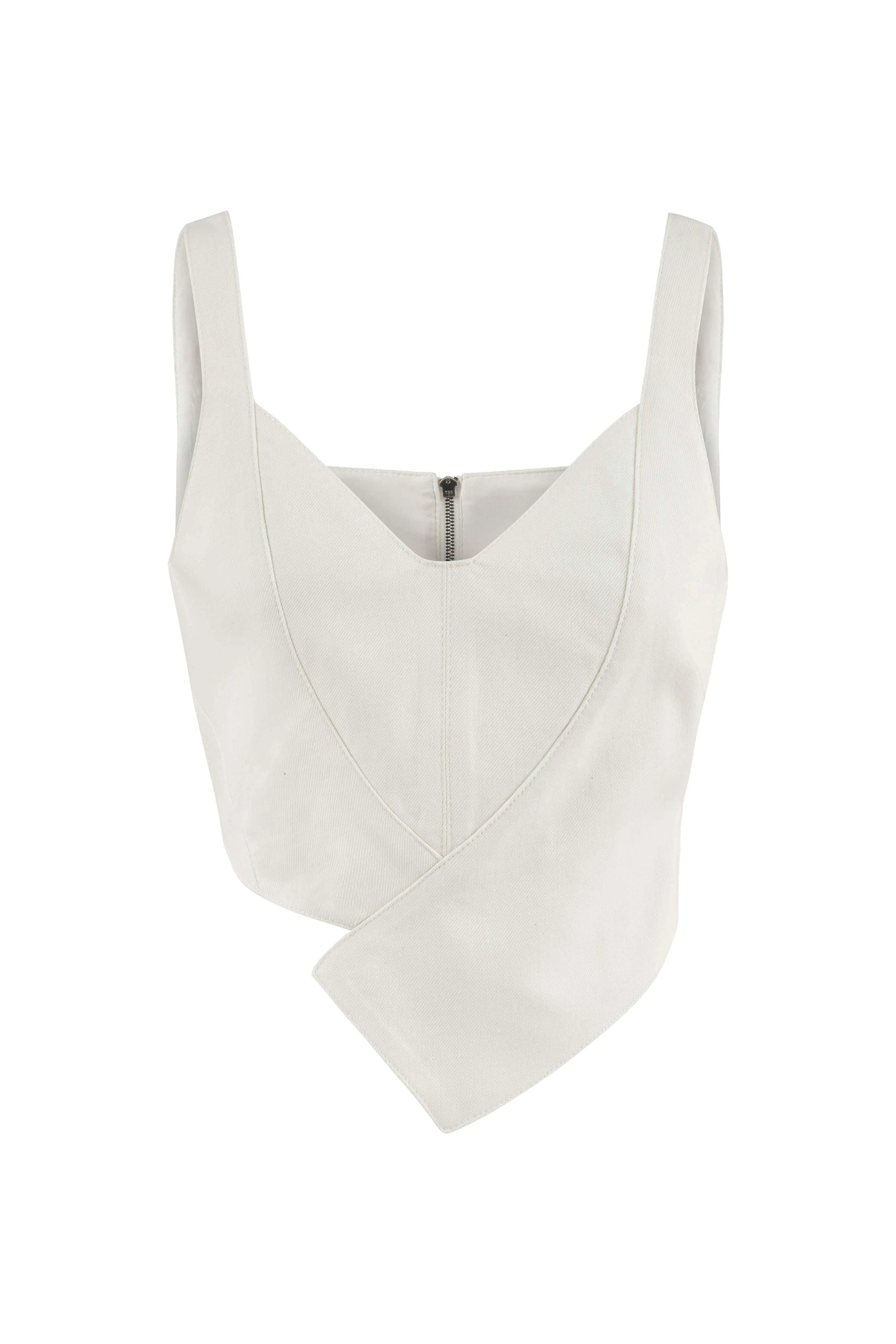 JENDUE Ron Crop Denim Top - Stylish White Asymmetrical Top by Jendue