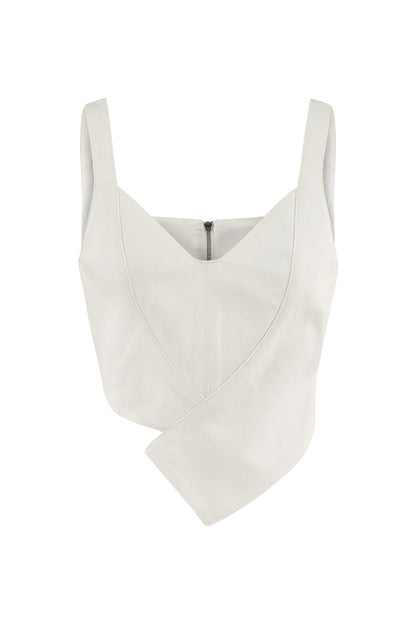 JENDUE Ron Crop Denim Top - Stylish White Asymmetrical Top by Jendue