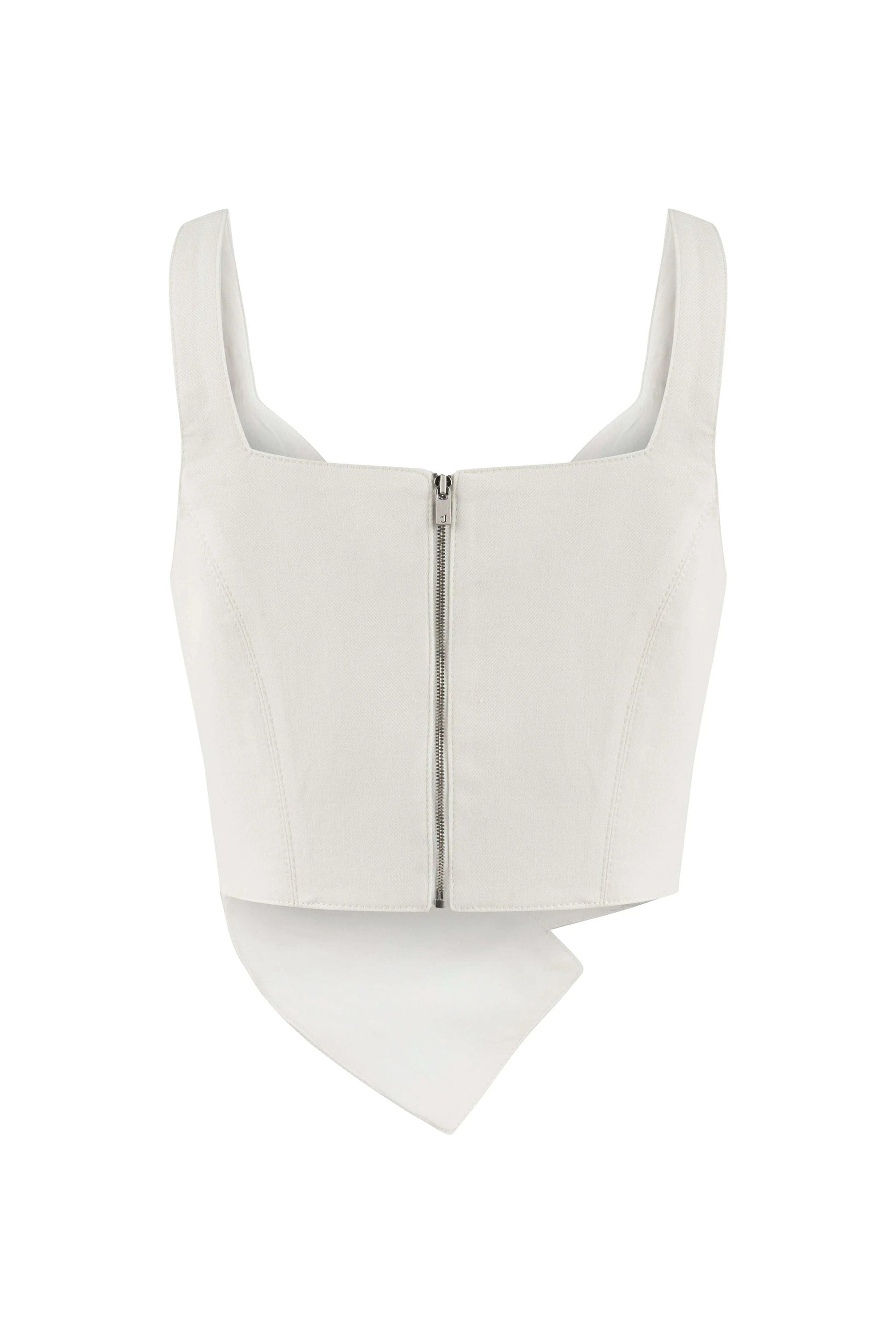 JENDUE Ron Crop Denim Top - Stylish White Asymmetrical Top by Jendue