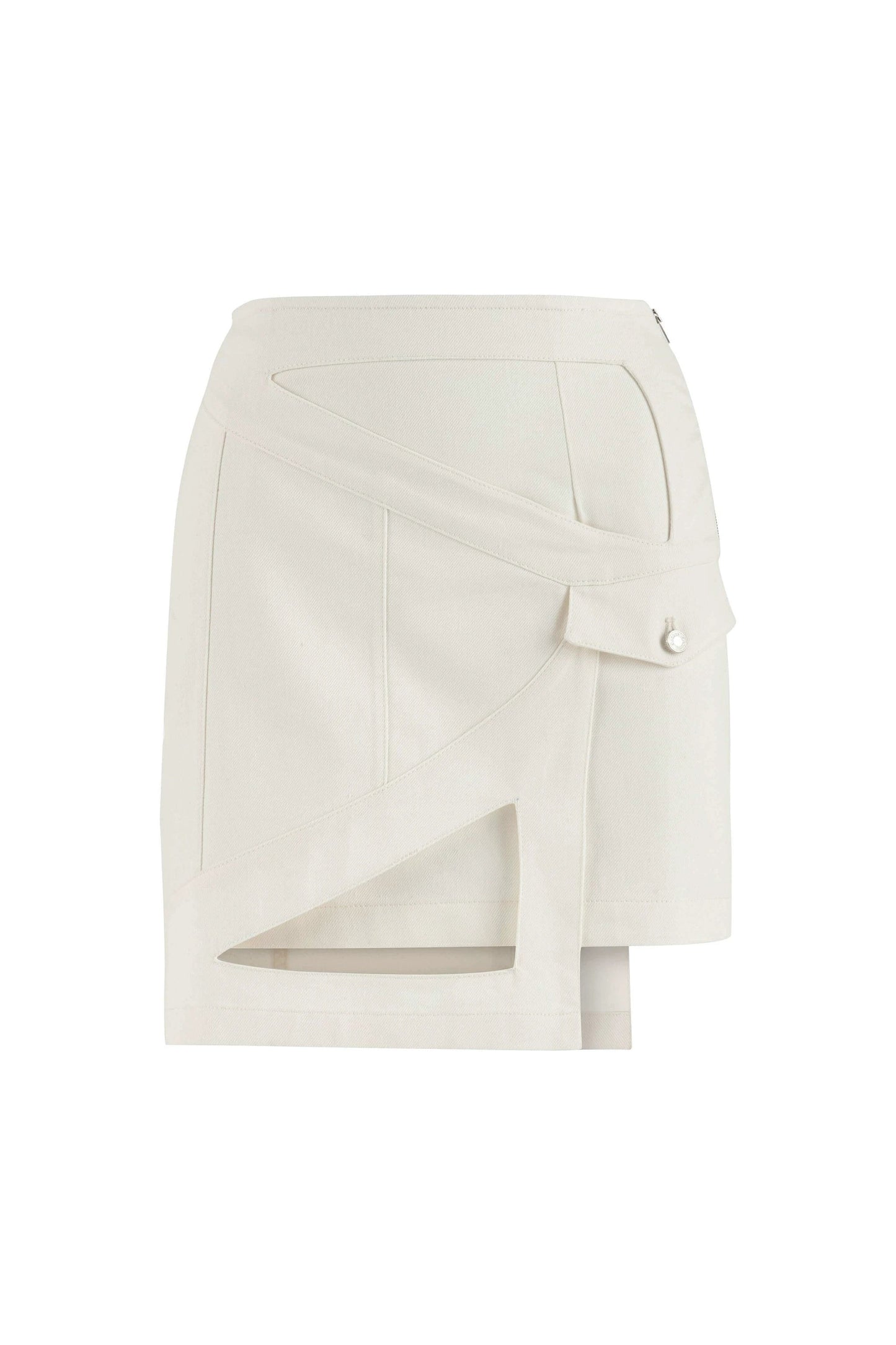 JENDUE Ron Eye Mini Denim Skirt - Modern Asymmetrical Style by Jendue